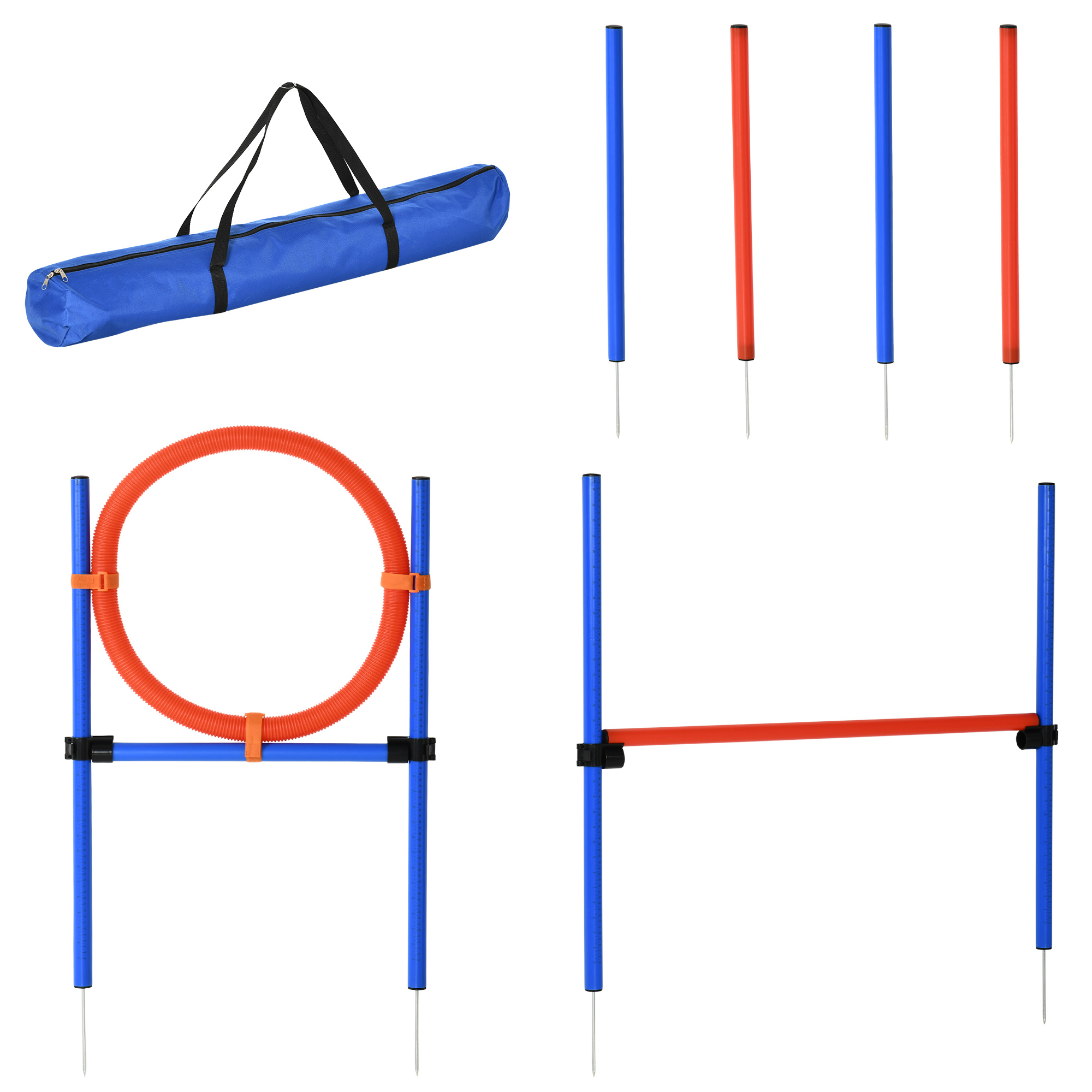 Hunde-Agility-Trainingsgeräte, Agility-Übungs-Set, Hund Agility Set, Slalom-Hürden-Sprungring für Hunde, 3 in 1 Hundesport Trainingsplatz, Blau+Rot