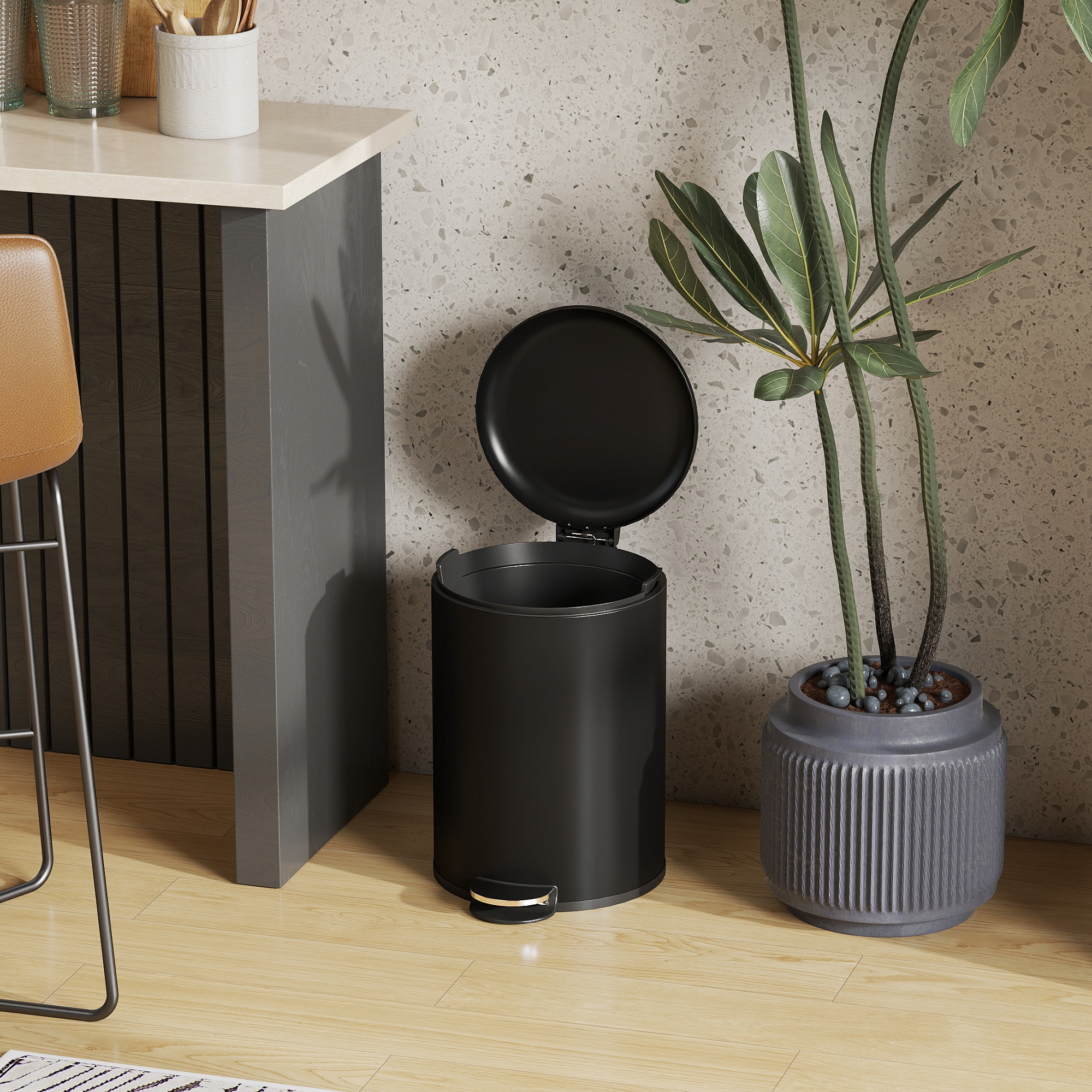 20-Liter Küchen-Mülleimer, Fingerabdruckresistenter Metall-Abfalleimer mit Soft-Close-Deckel, Fußpedal und herausnehmbarem Eimer, Schwarz