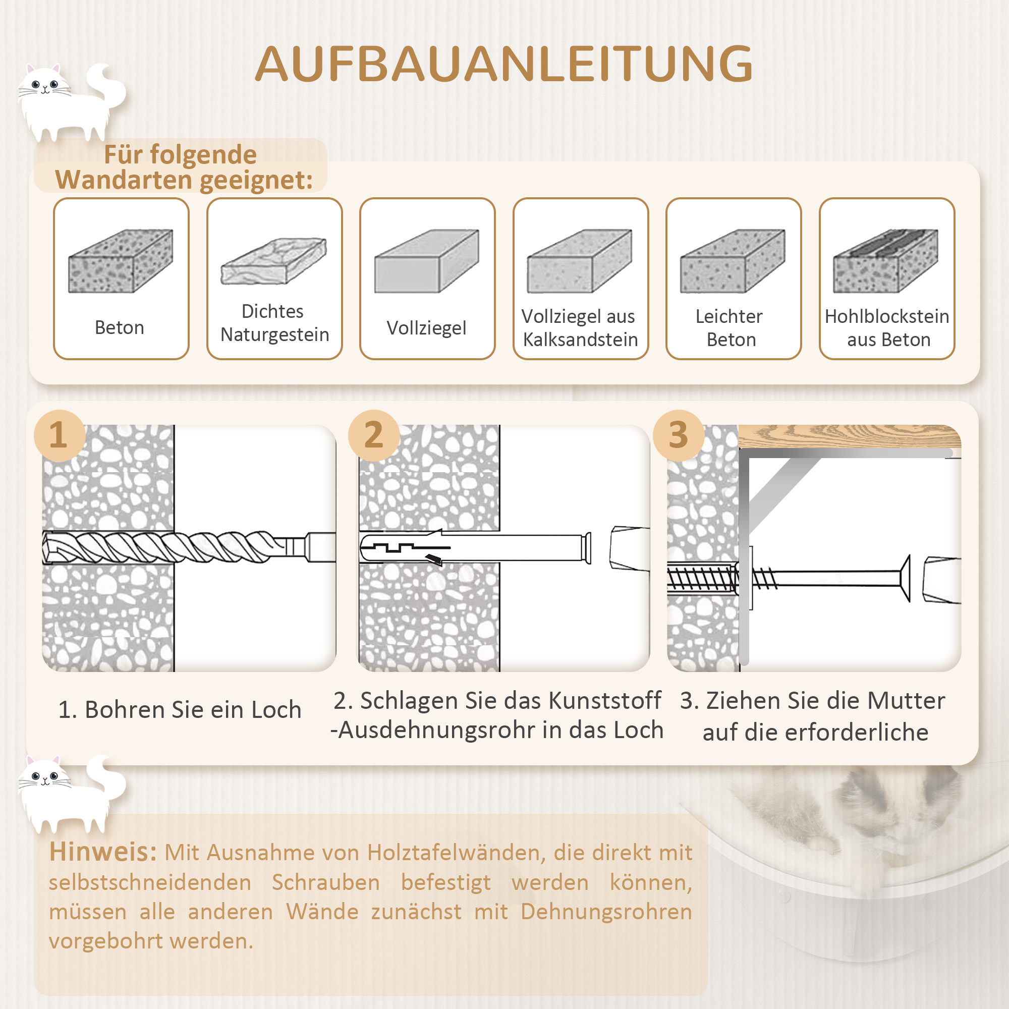 Katzenregal, Wandmontage, weiche Liegefläche, bis 10kg, 41x28x21cm, Weiß