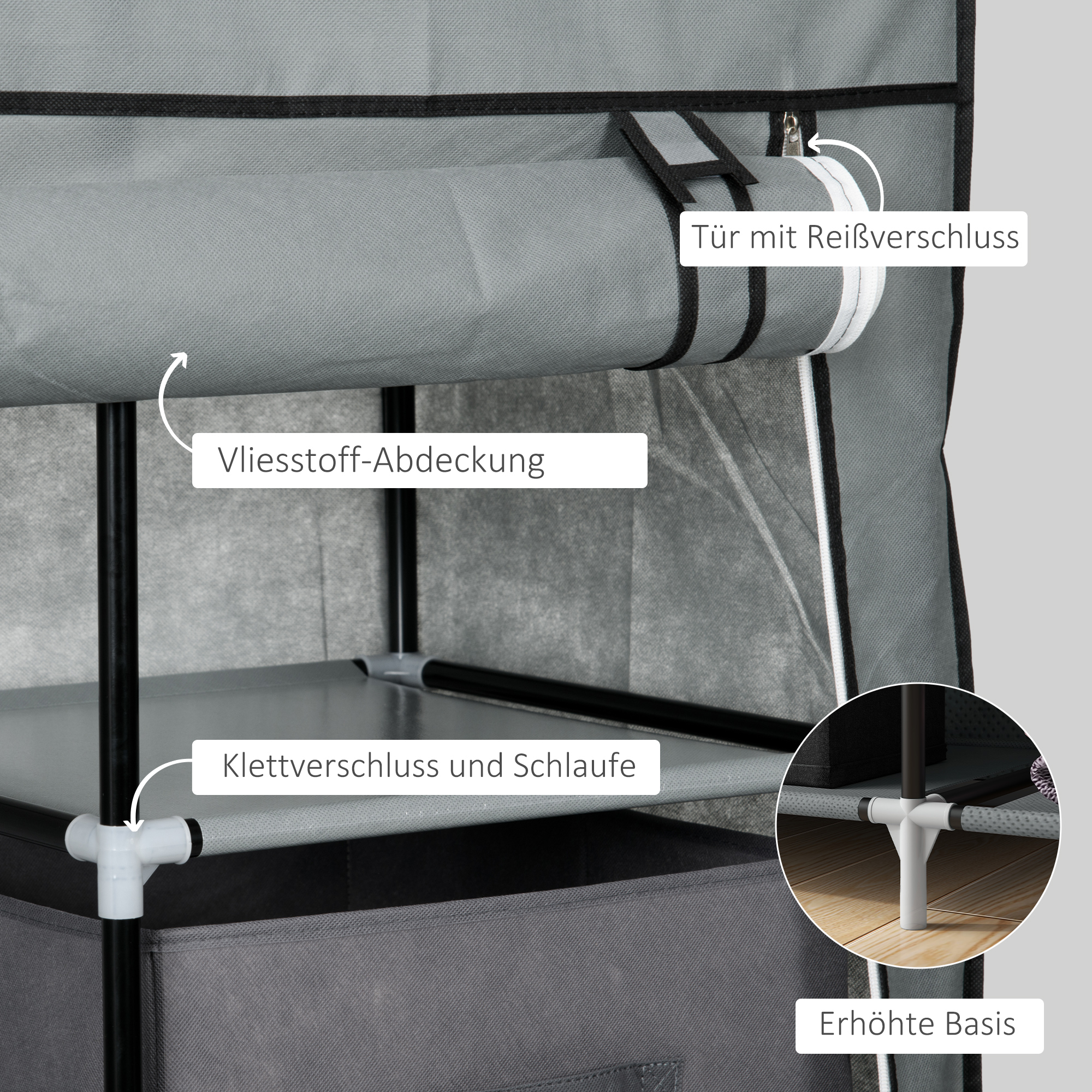 Stoffschrank Kleiderschrank faltbarer Schrank, 1 Kleiderstange, 6 Regalböden, 102 x 42.5 x 162.5 cm, Grau