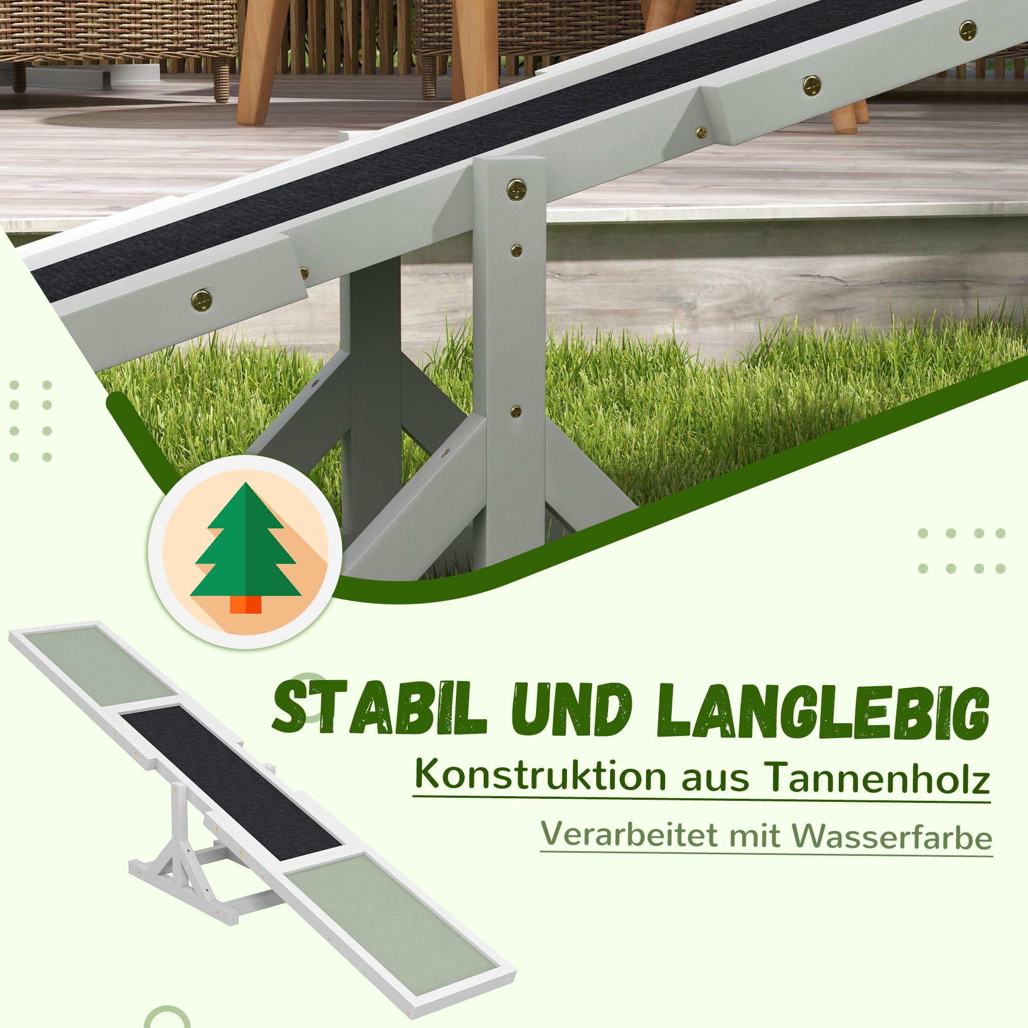 Hundewippe für Agility Training, rutschfest, bis 50 kg belastbar, 180 x 30 x 30 cm
