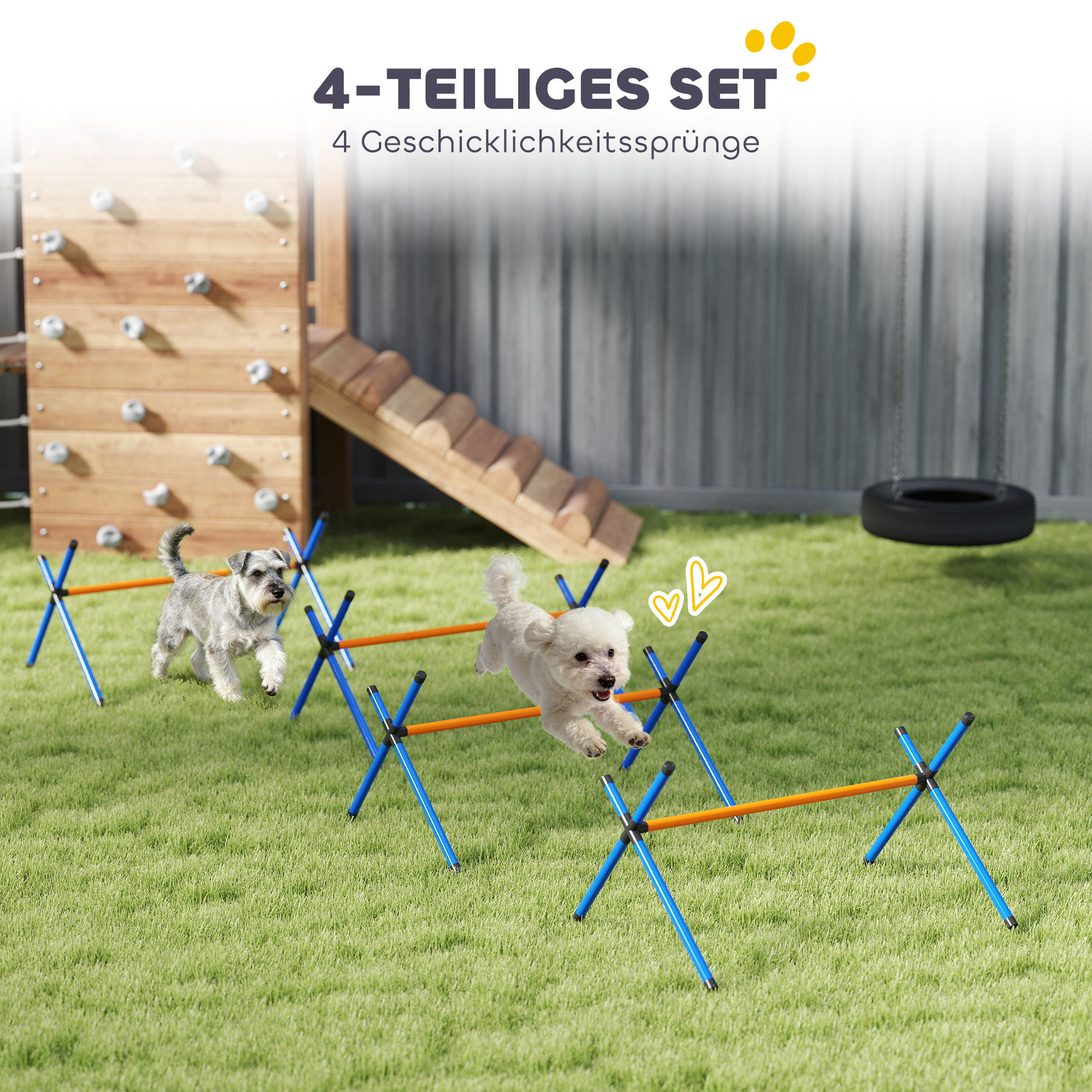 Agility Set Hunde, 4-teiliges Agility Ausrüstung mit Hürden, Tragetasche Höhenverstellbar Trainingsset für kleine Hunde