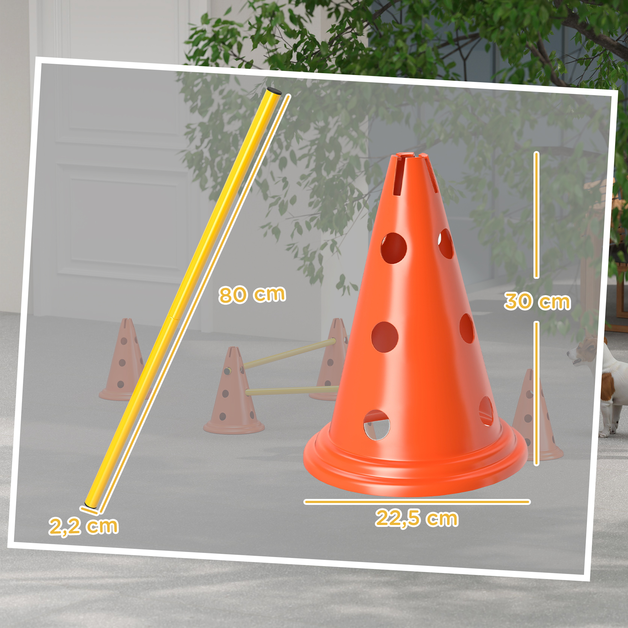 Agility Set Hunde 3-teiliges Agility-Ausrüstung für Hundetraining Steckhürdenset mit 6 Kegel 3 Hürden Tragetasche