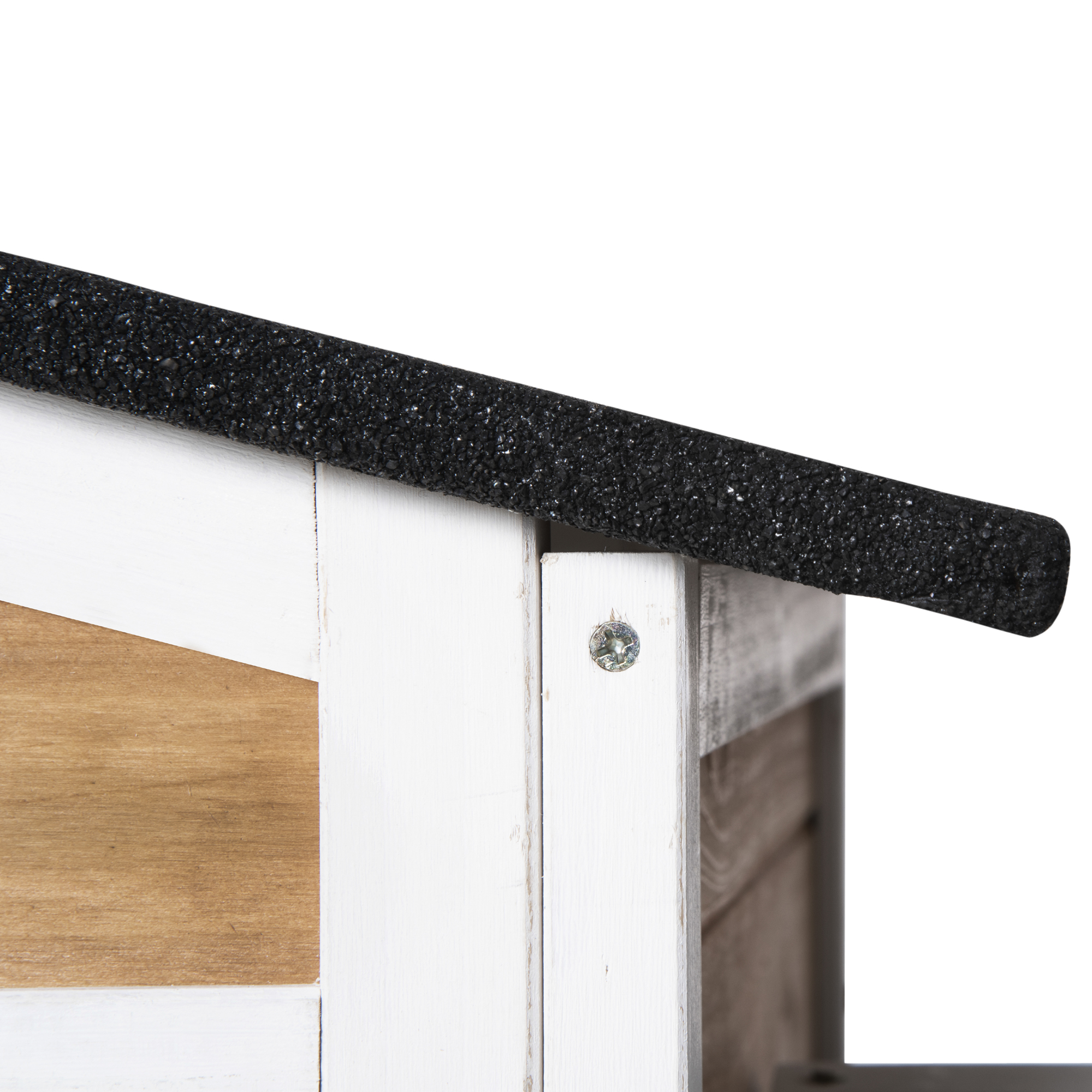 Kleintierstall mit Freigehege inkl. Rampe Asphaltdach Tannenholz Schwarz + Weiß + Natur