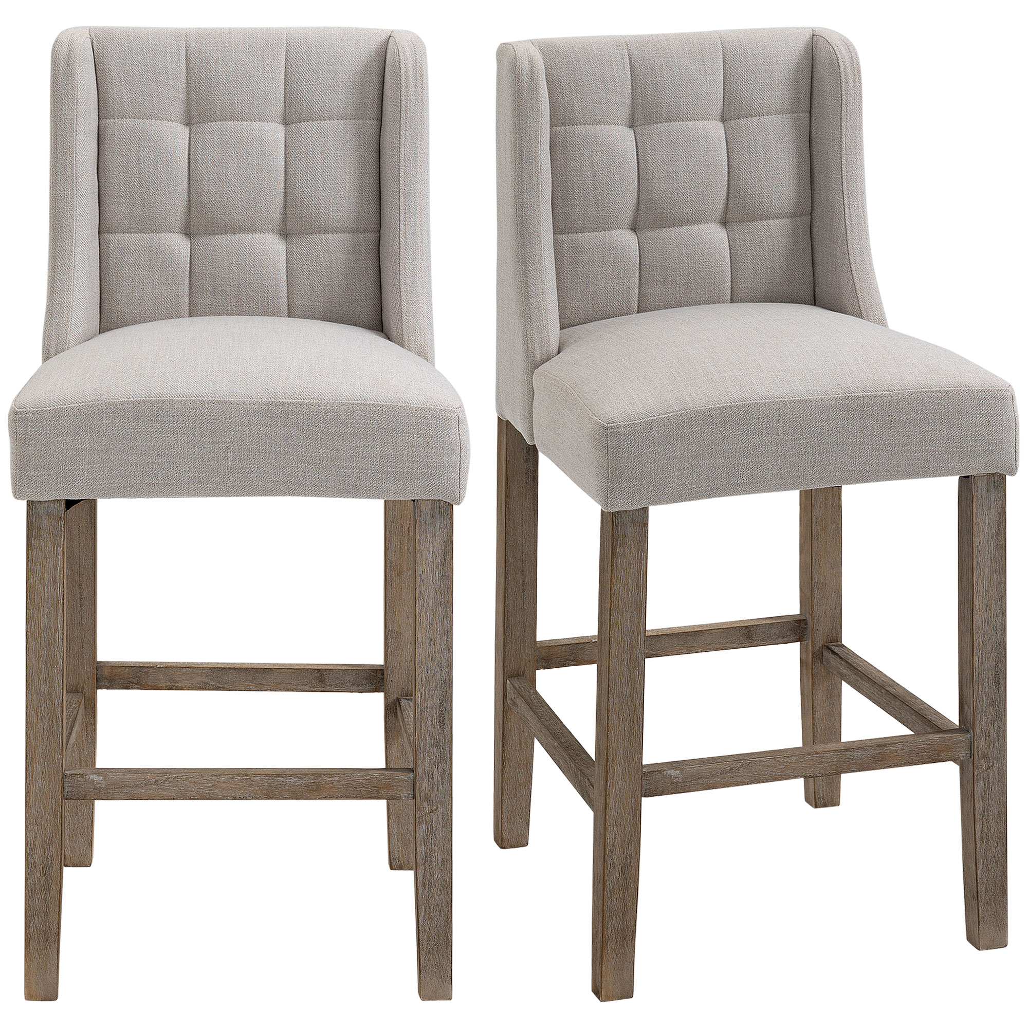 2er-Set Barhocker mit lehne Barstühle mit Knopfheftung, Massivholz, inkl, Fußstütze, 47 cm x 50 cm x 101 cm, Grau + Natur 2er-Set Barhocker mit lehne Barstühle mit Knopfheftung, Massivholz, inkl, Fußstütze, 47 cm x 50 cm x 101 cm, Grau + Natur