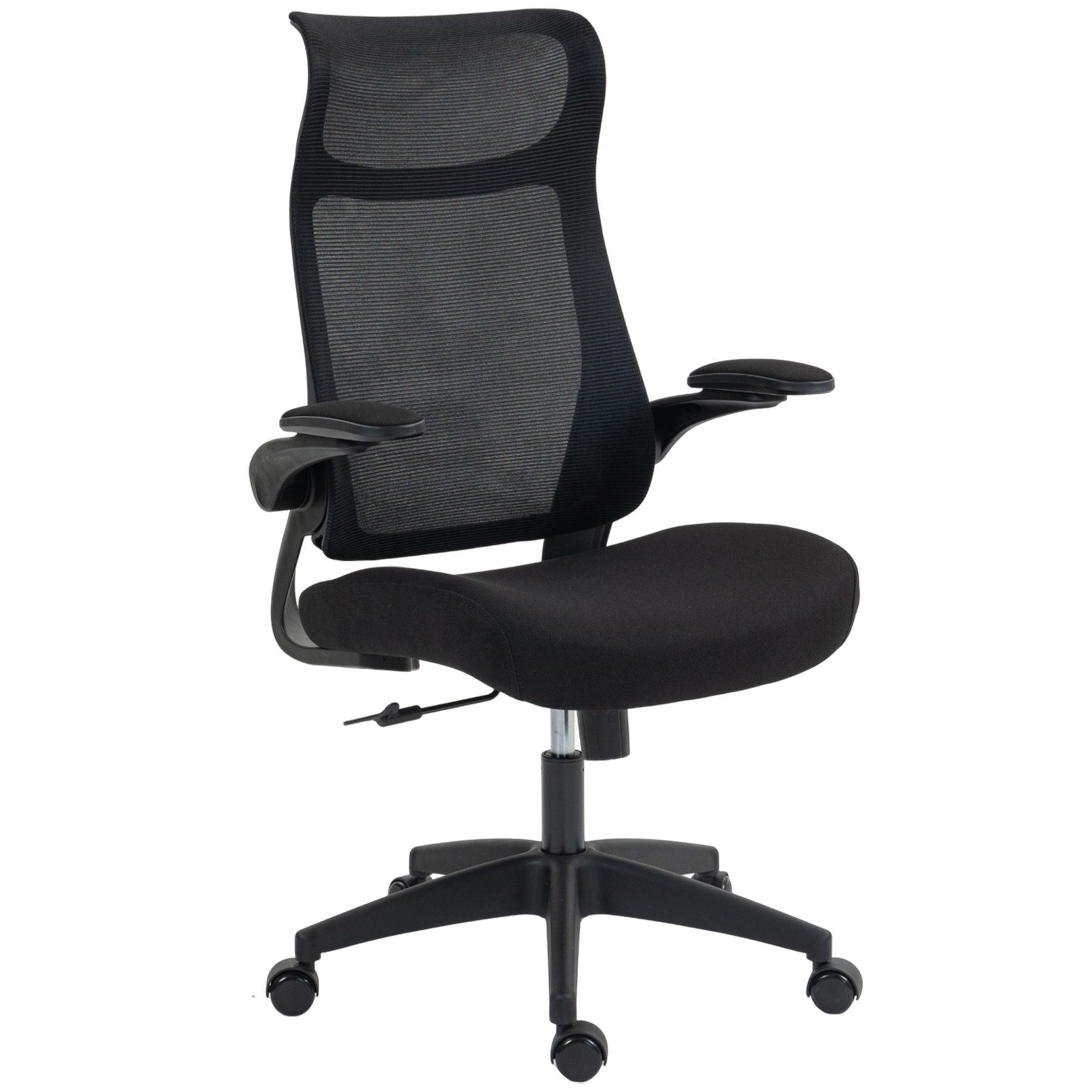 ergonomischer Bürostuhl mit 3D-Armlehnen, Netzstoffrücken, S-förmige Rückenlehne, Kopfstütze, Kippfunktion, Schwarz