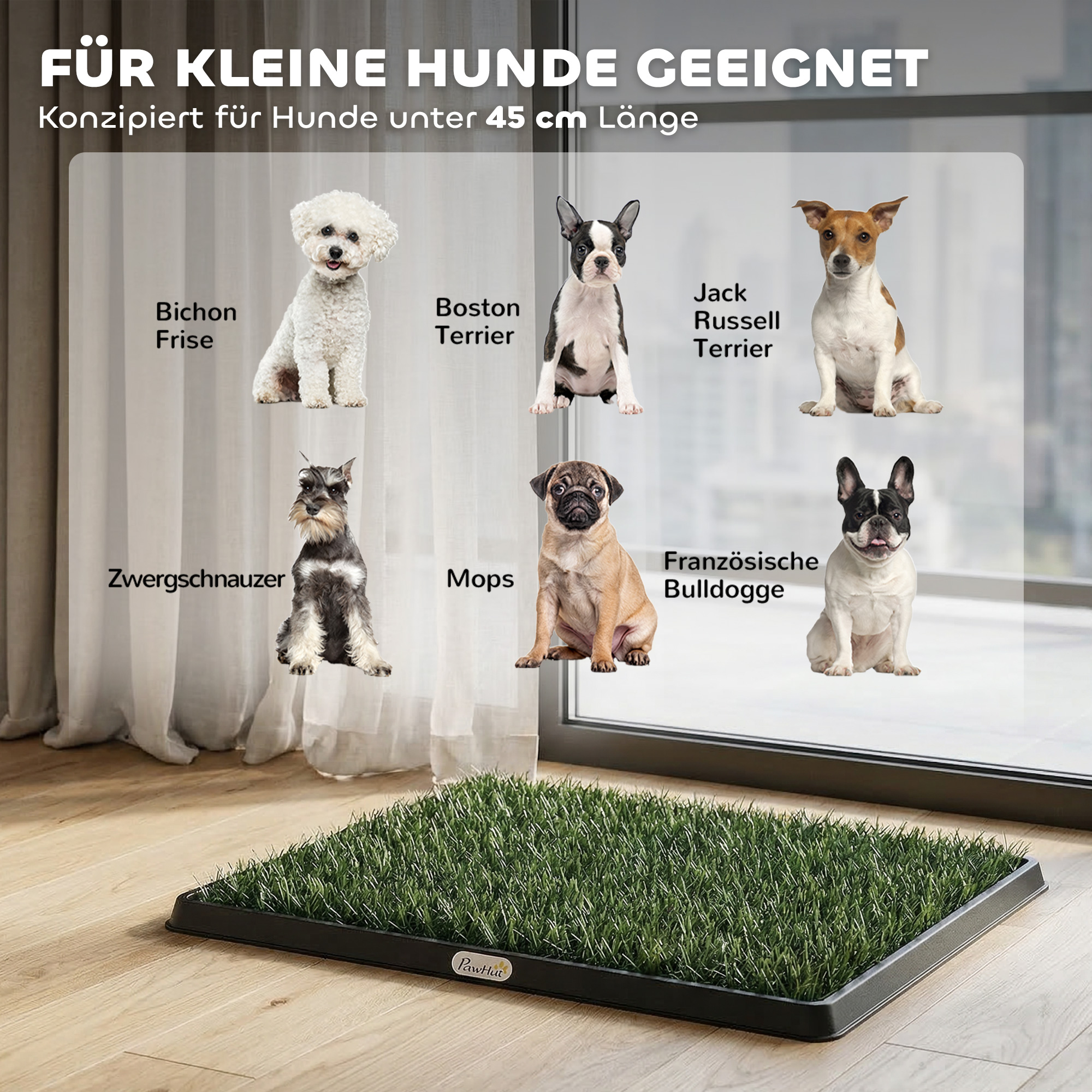 Hundetoilette 63 x 50,5 cm Hundeklo mit 2 Kunstrasen waschbar Welpentoilette für Hunde für Balkon Zuhause Schwarz+Grün