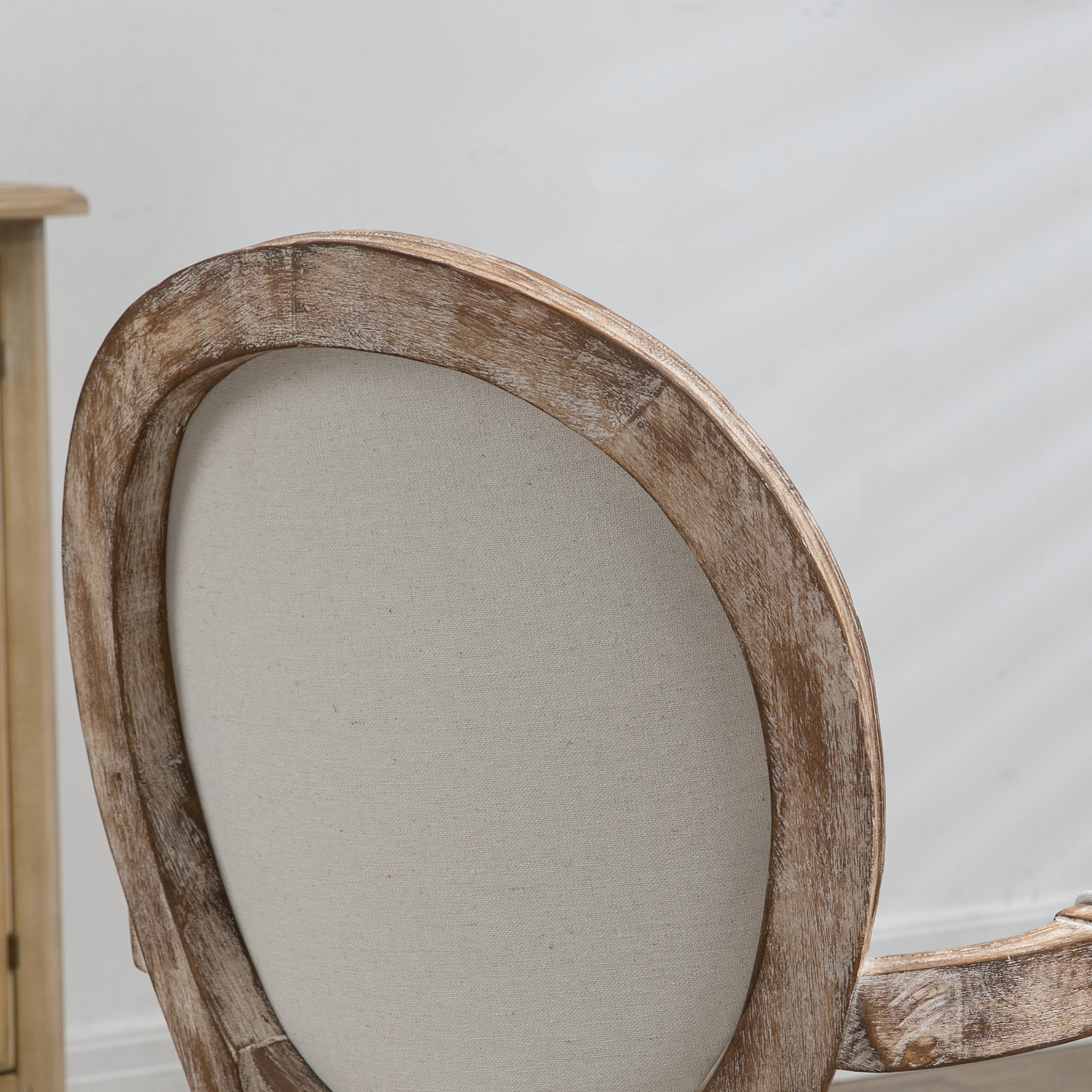 Küchenstuhl mit Armlehnen Polsterstuhl Esszimmerstuhl Retro-Design im Leinen-Optik für Wohnzimmer Gummiholz Cremeweiß+ helle Holzfarbe 56 x 56 x 96 cm