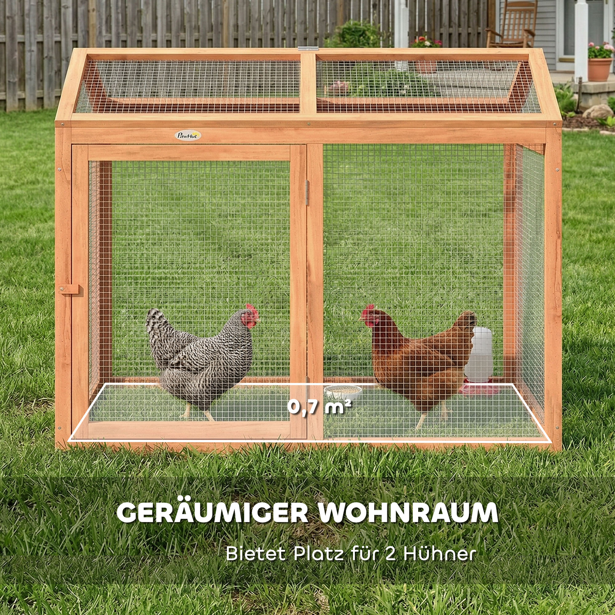 Hühnerstall Freilaufgehege mit Sitzstange Doppeltüren, aus Holz und Metall, für 2 Hühner, 104 x 70,5 x 84 cm Orange