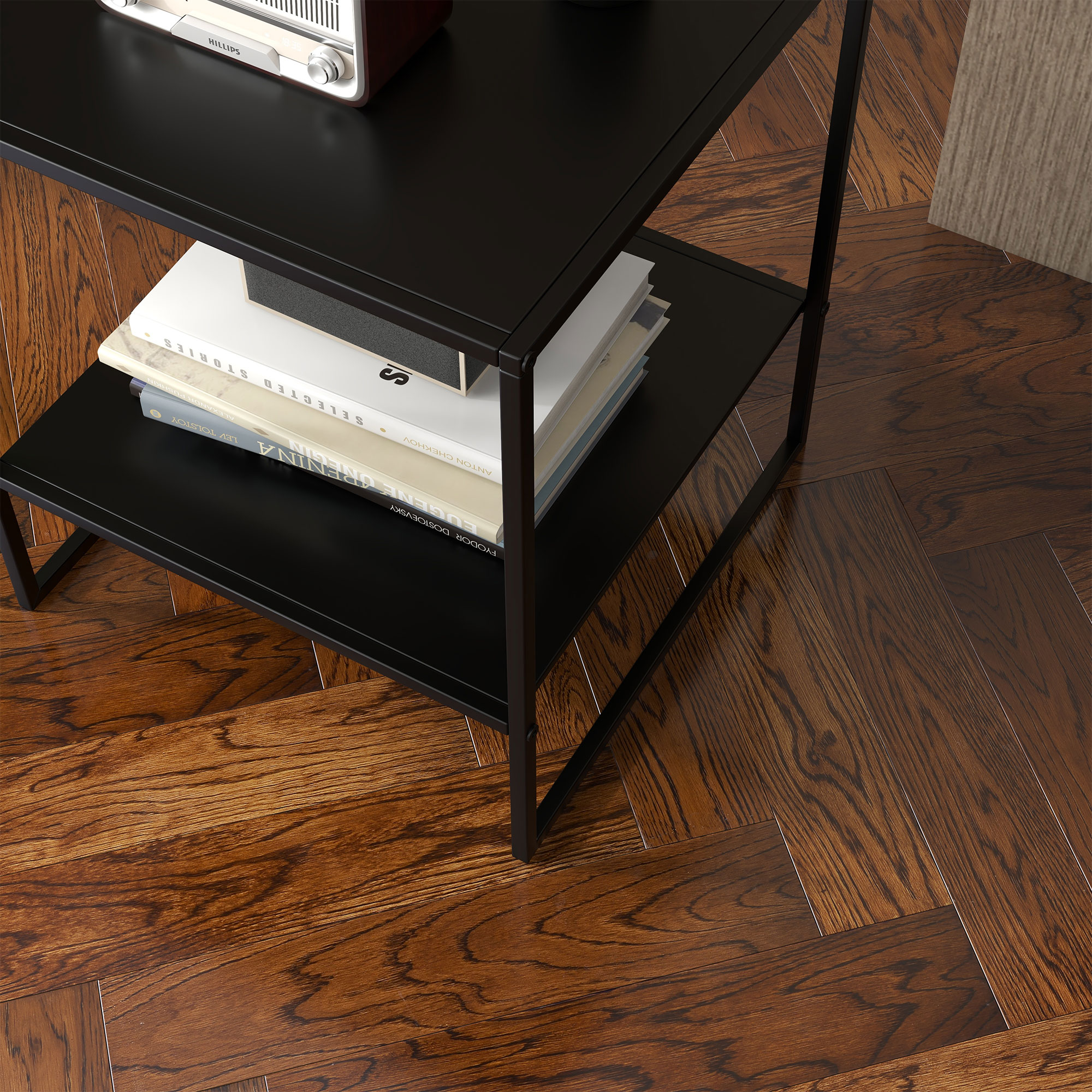 Beistelltisch im Industriedesign Couchtisch Nachttisch, 1 Ablage, Schwarz