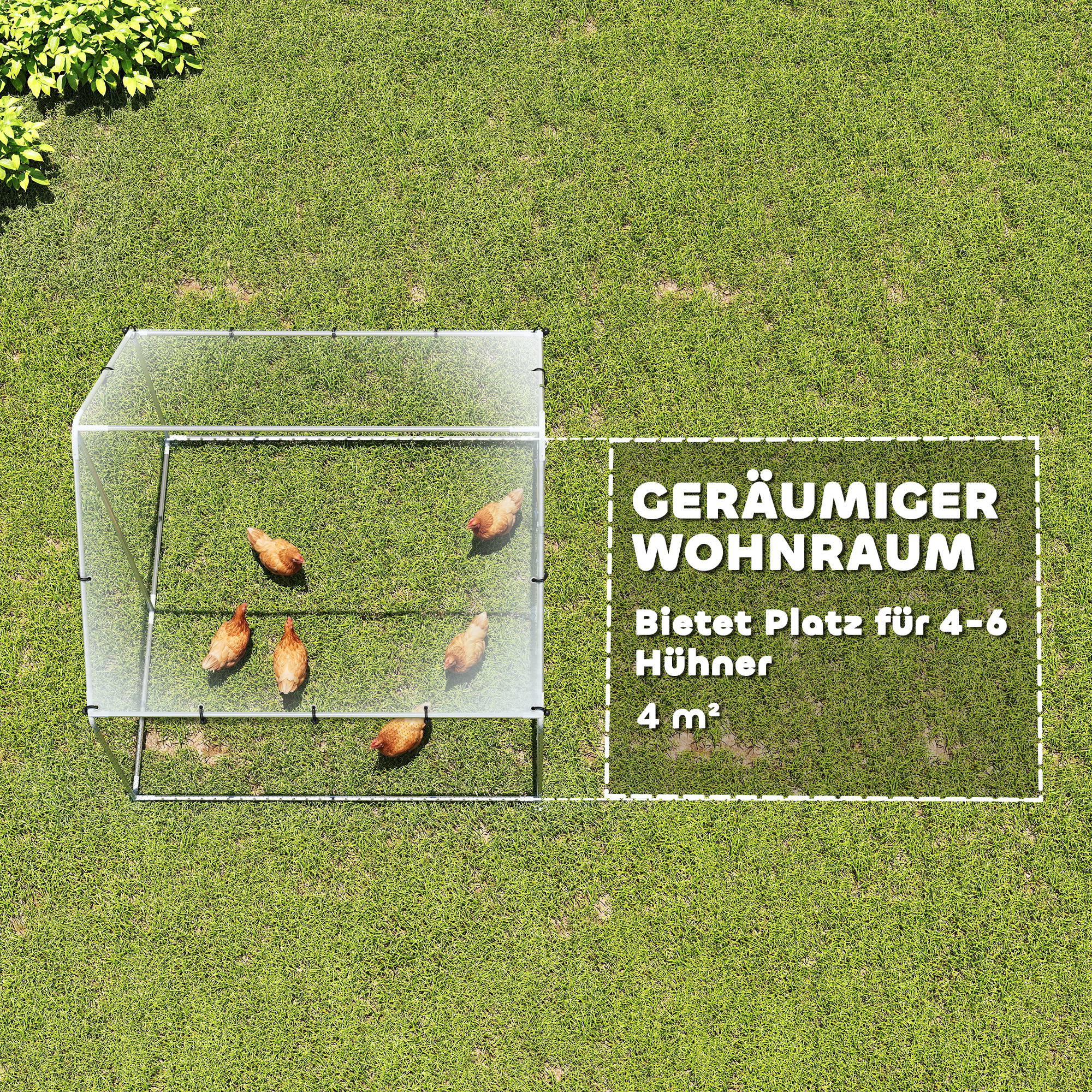 Freilaufgehege, verzinkter Stahl, Hühnerstall mit wetterfester UV-Dachabdeckung abschließbarer Tür 2x2x2 m Silber