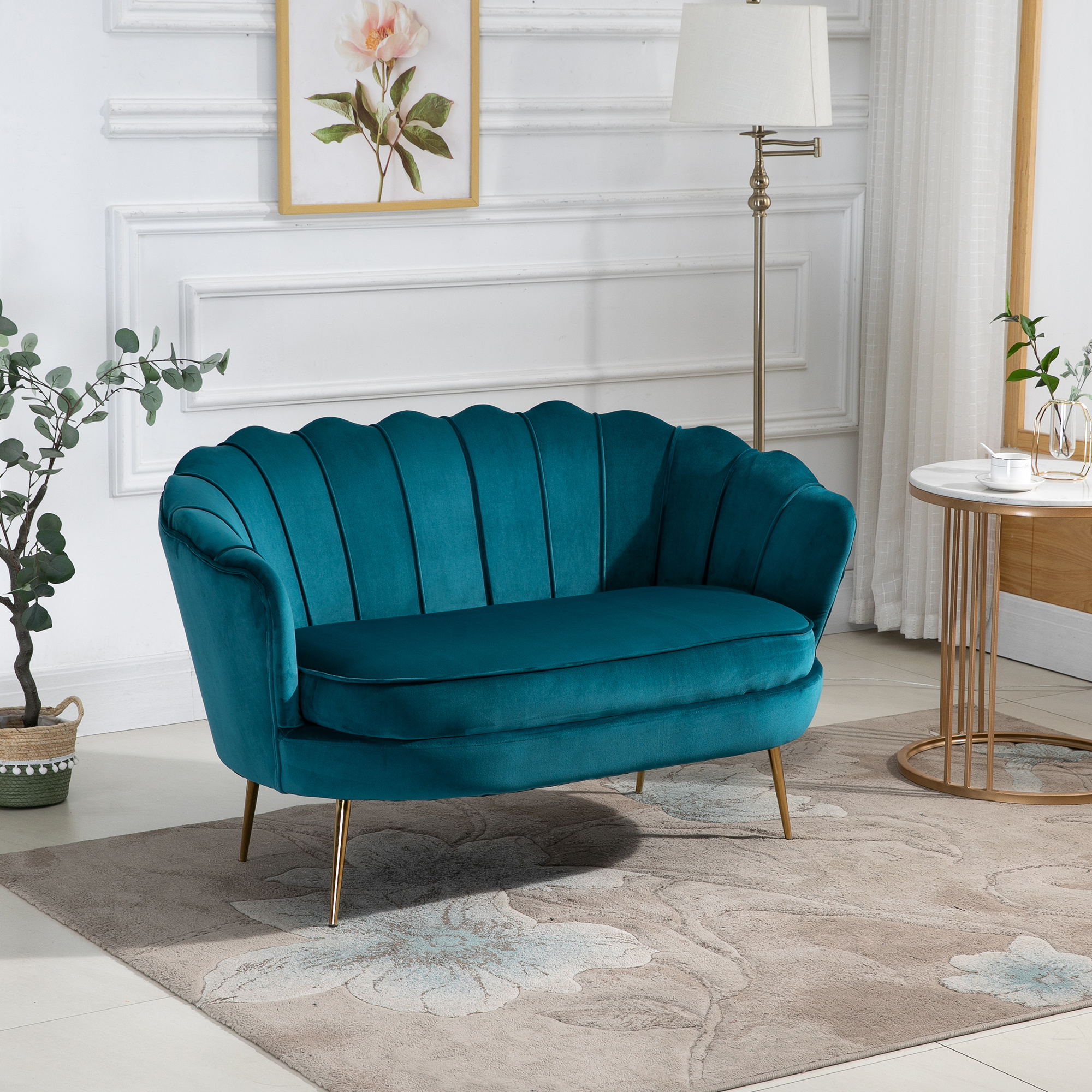 2-Sitzer-Sofa, Couch, Polstersofa, Samtoptik, Doppelsofa, bis 150 kg belastbar, 130 x 77 x 77 cm, Dunkelgrün