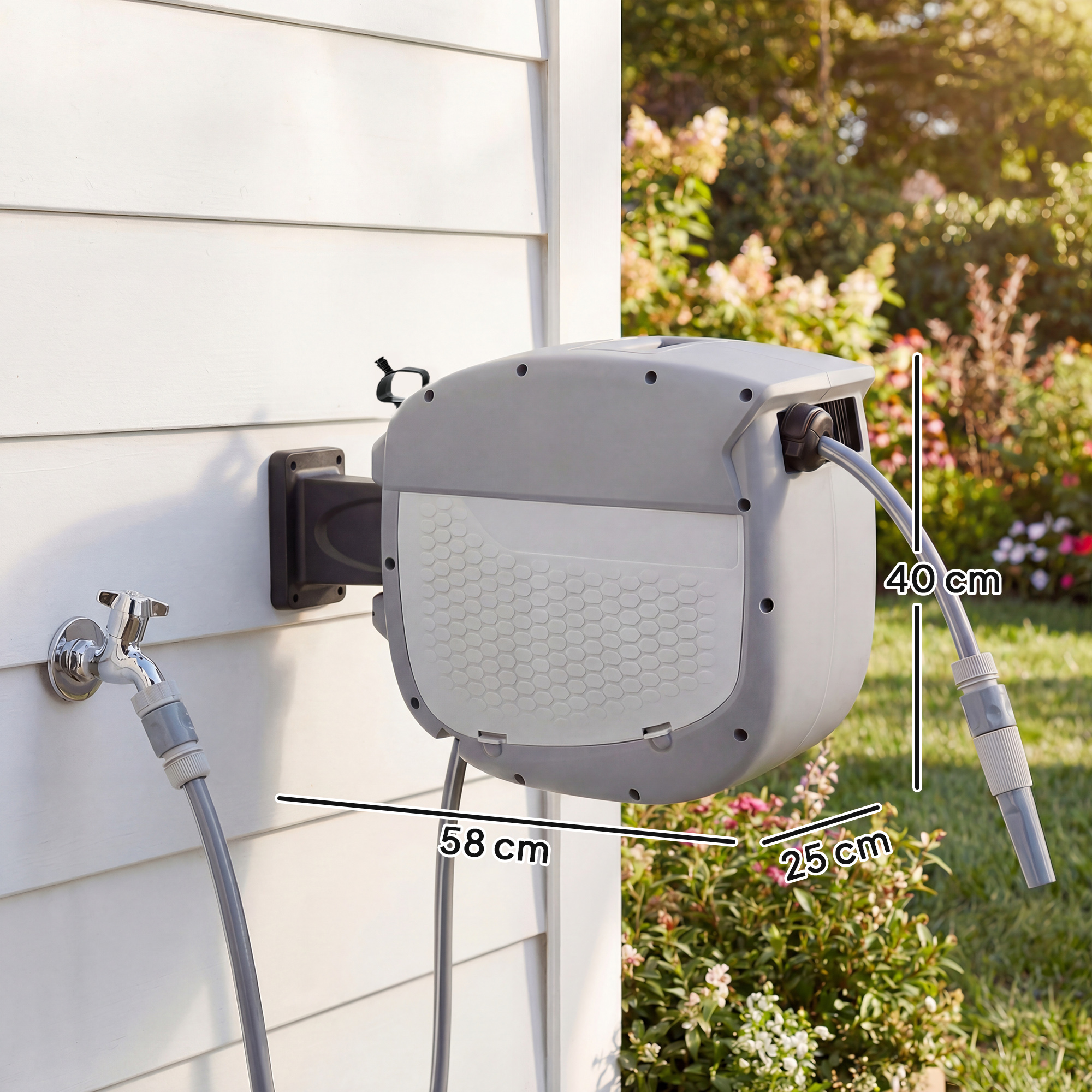 Schlauchtrommel mit Gartenschlauch 30 m, 180° schwenkbar Schlauchbox mit automatische Aufrollung Selbstverriegelung