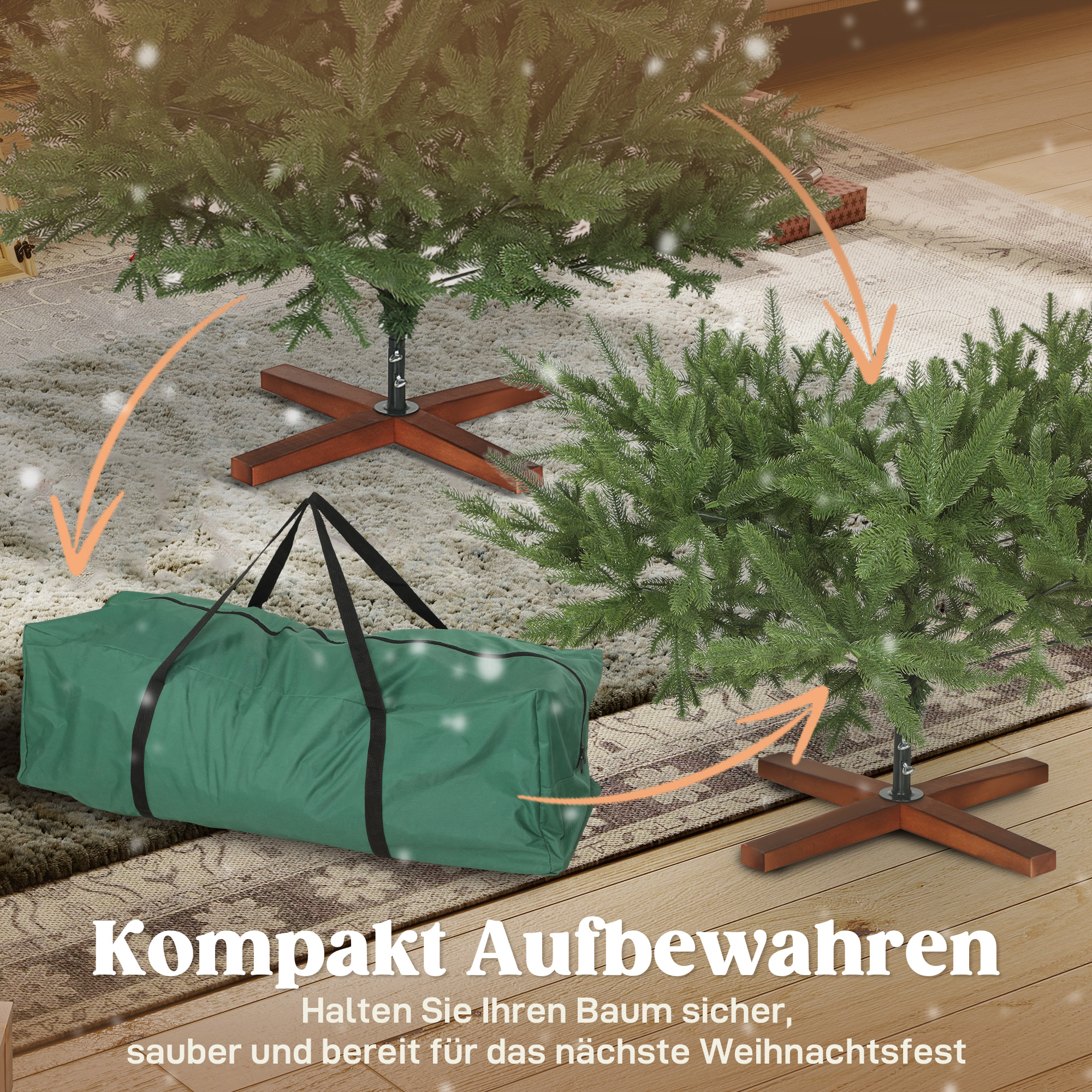 Künstlicher Weihnachtsbaum, realistisches Aussehen, klappbare Zweige, Holzsockel