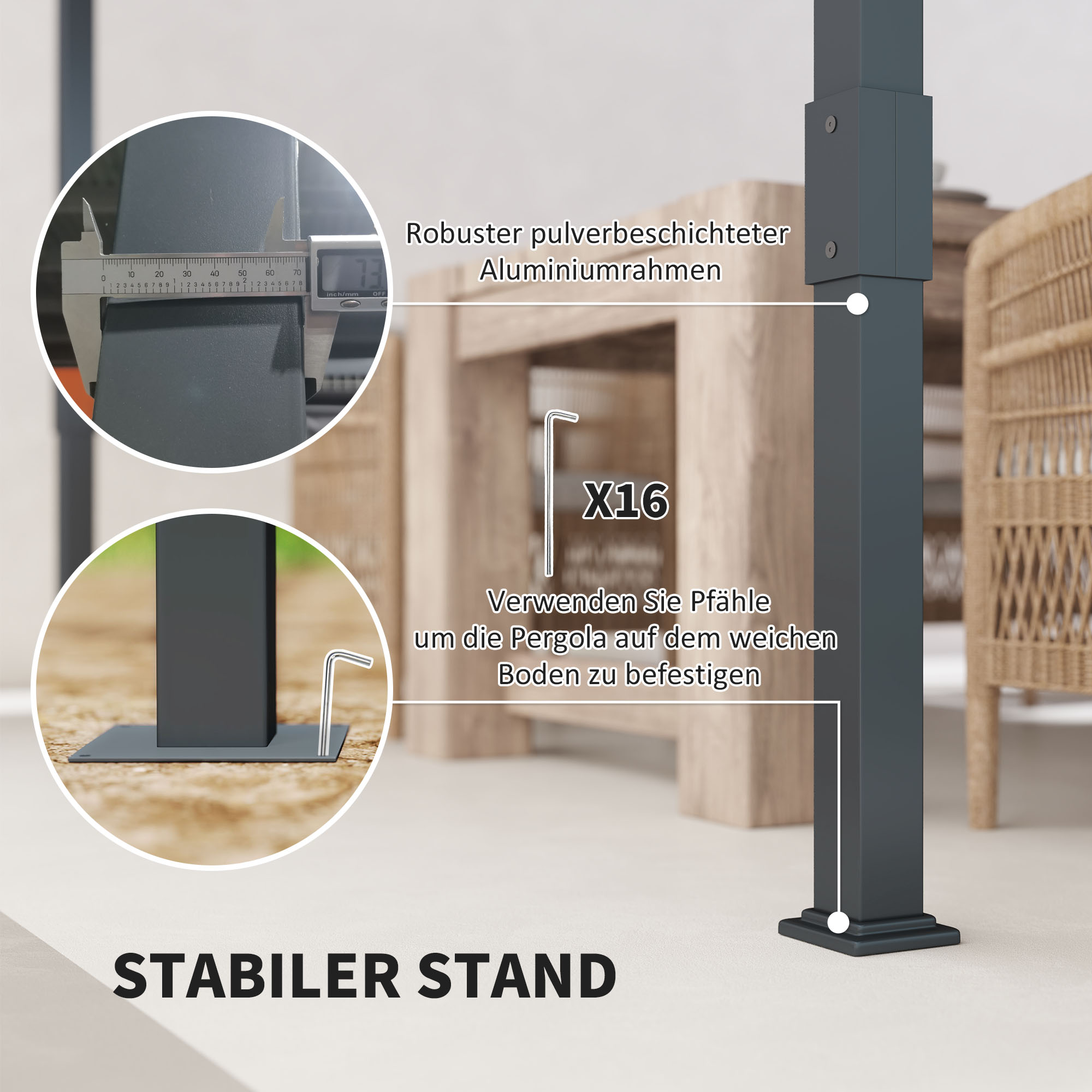 Pergola Pavillon ca, 3,5x3m Aluminium Stabil winterfest Sonnenschutz mit verstellbares Schiebedach Grau