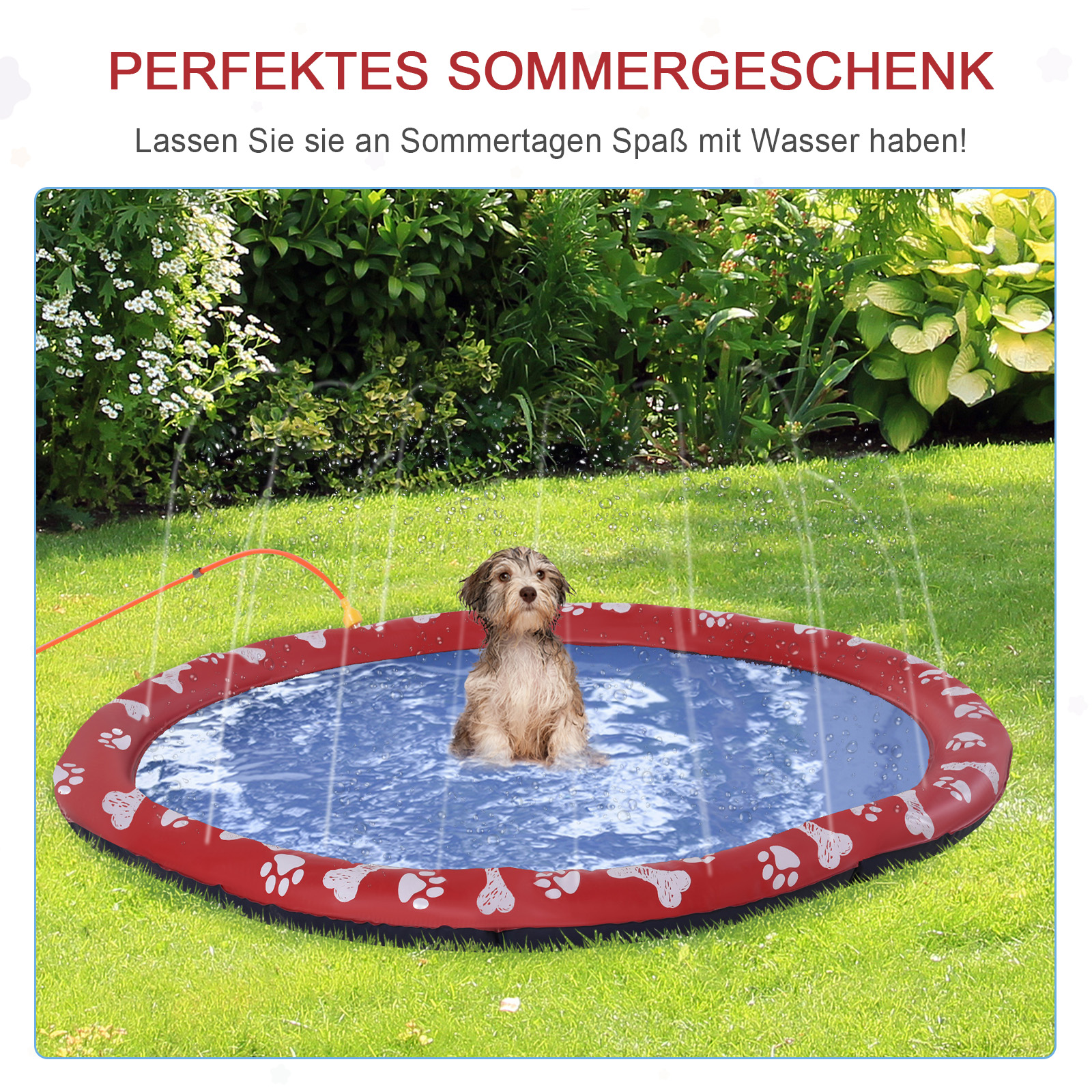 Hundepool, Wasser-Spielpool, rutschfest, robust, tierfreundlich, Ø170 cm, Rot