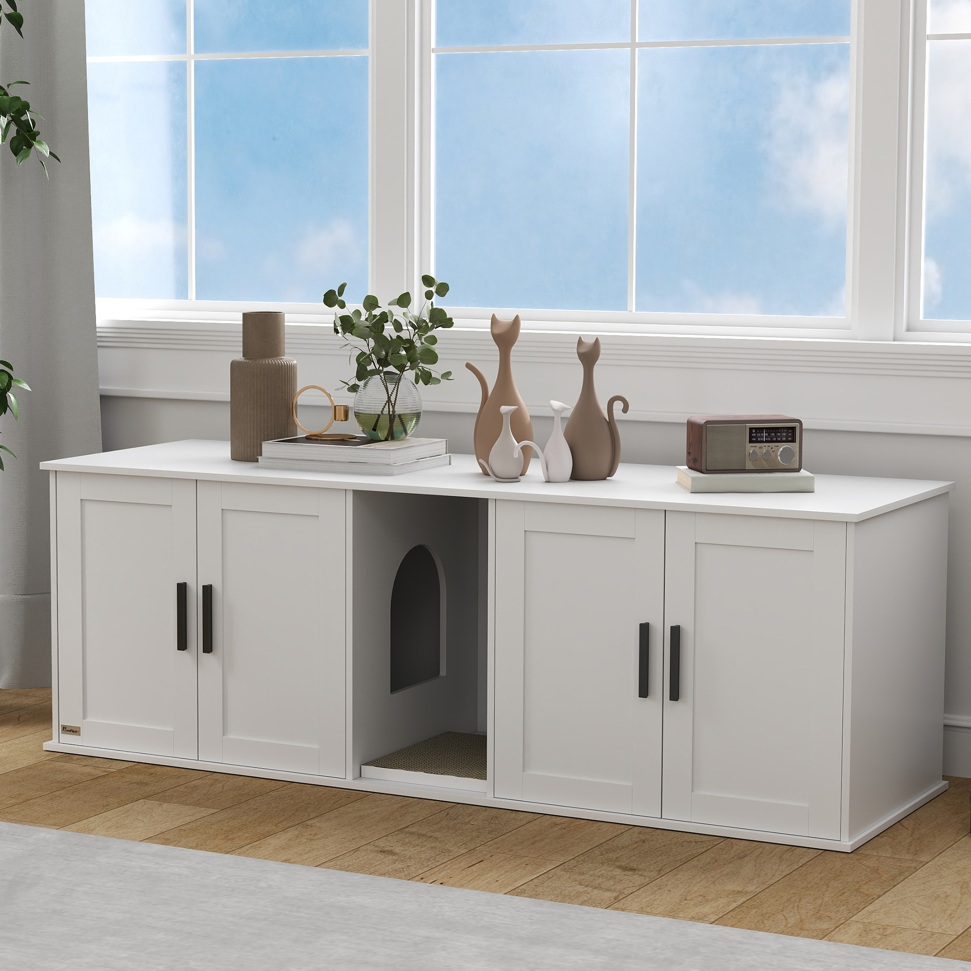 Katzenklo-Schrank Katzenhaus mit Tür Trennwand Katzentoilette für große Katzen 145 x 49 x 51 cm Weiß