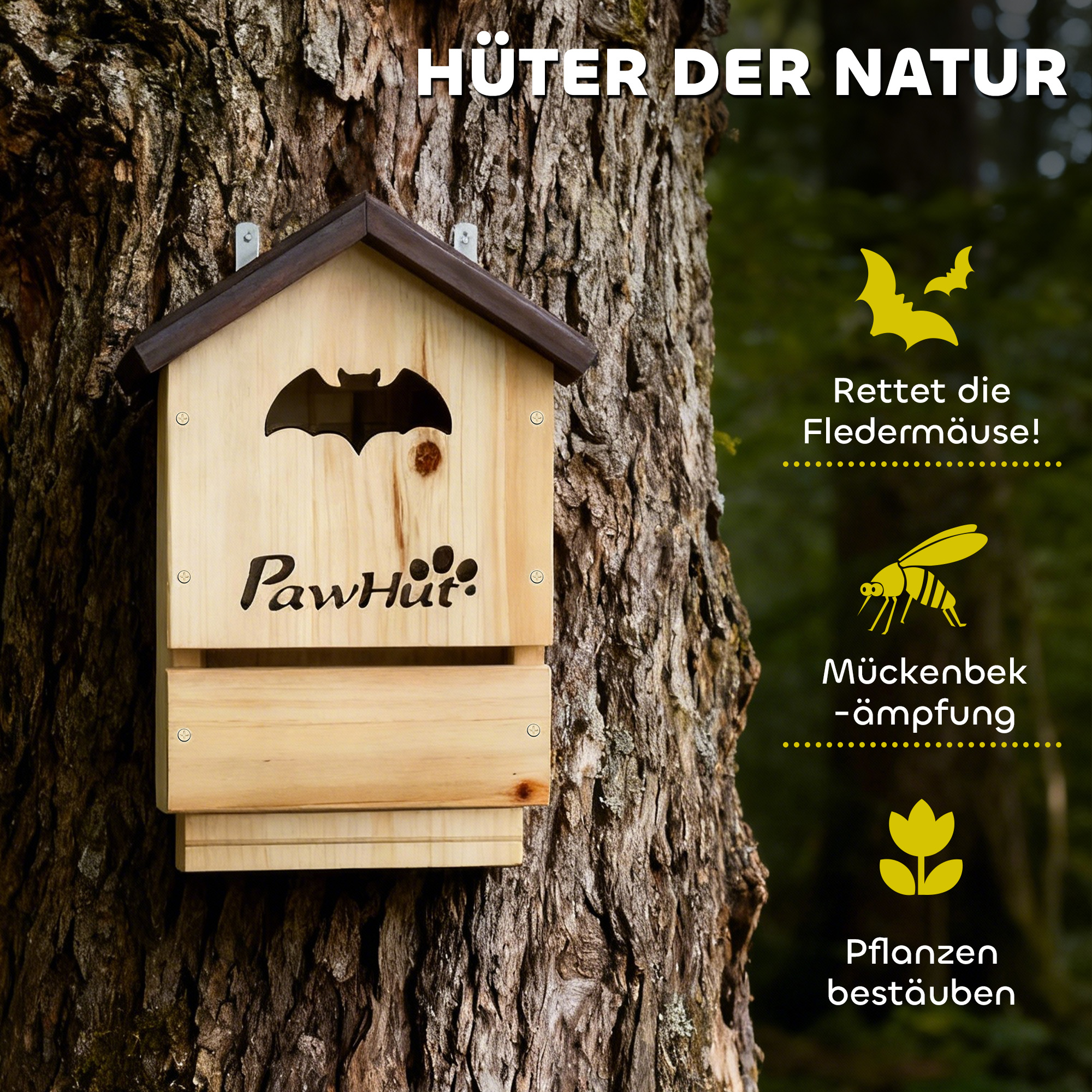 Fledermauskasten 3er Set aus Tannenholz Fledermaushaus für Fledermäuse zum Aufhängen für Gärten, 21,5 x 11,5 x 34 cm