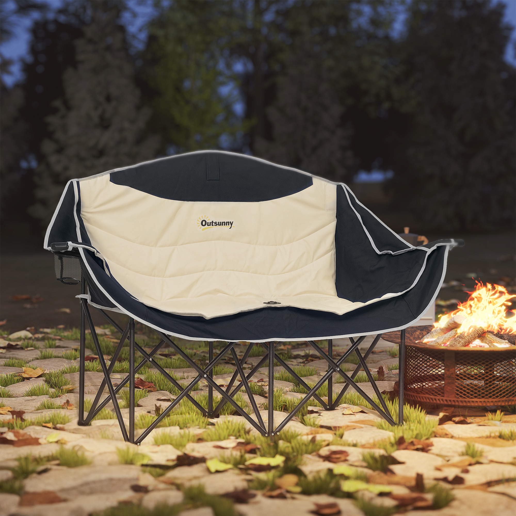 Faltstuhl faltbar 2 Sitzer Campingstuhl mit Getränkehalter Tragetasche bis 250kg belastbar Khaki