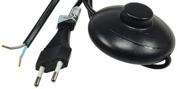 Netzkabel mit Fußschalter / blanke Enden, 2m lang, schwarz
