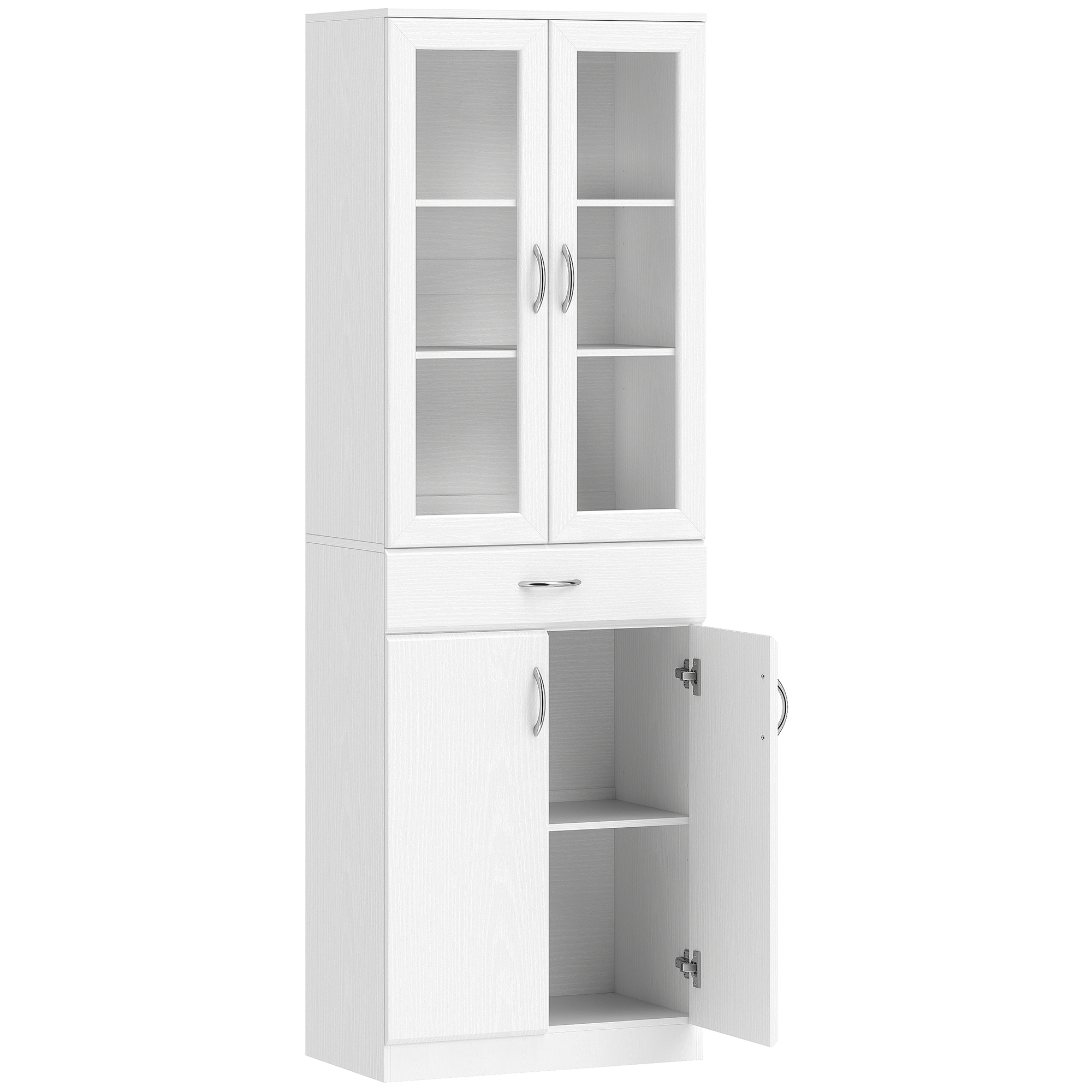 Küchenschrank Buffetschrank mit verstellbar Regal Schublade 2 Schrank Hochschrank mit Glastür 60 x 35 x 180 cm Weiß