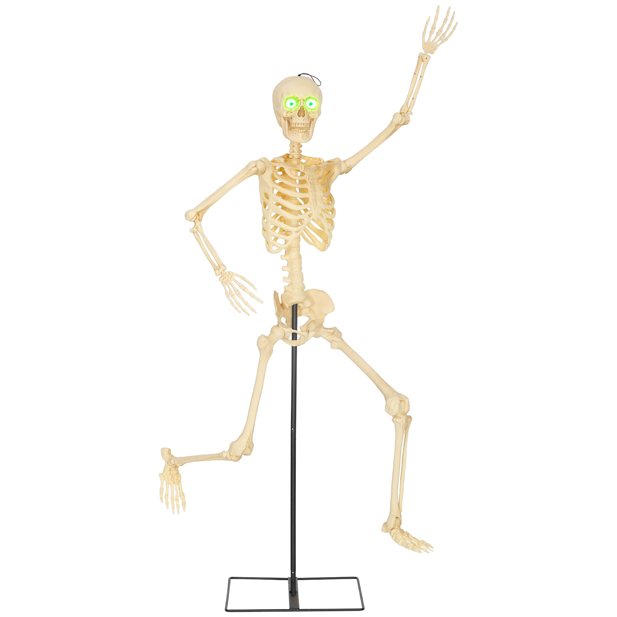 Skelett-Figur, Halloween-Dekoration, bewegliche Arme und Beine, Geräusch-Aktivierung, leuchtende Augen, Batteriebetrieb, 152 cm, Metall, Kunststoff, Gelb