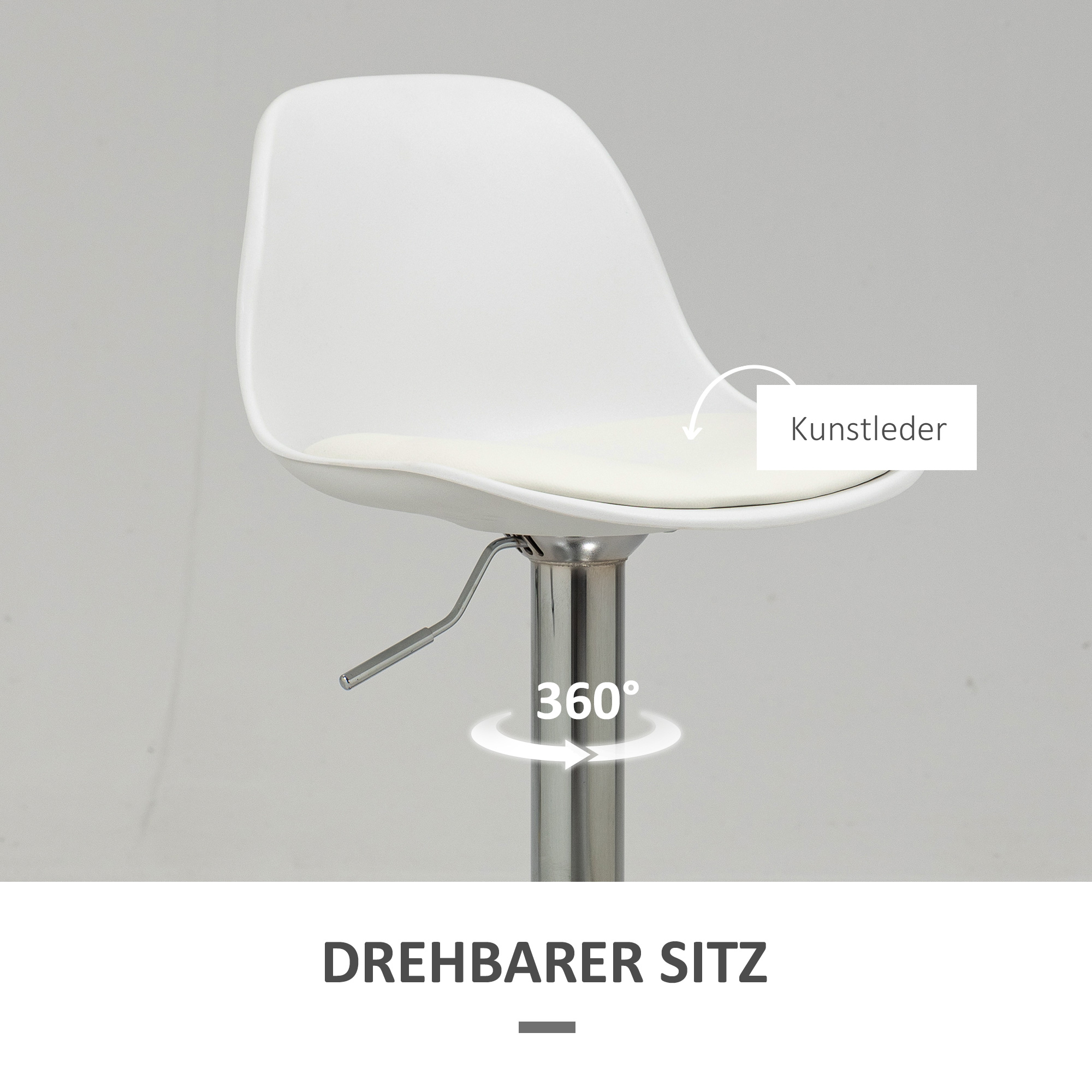 2er-Set Barhocker, Barstühle, Drehstühle mit Lehne, höhenverstellbar, bis 120 kg belastbar, 38 x 42 x 82-104 cm, Weiß