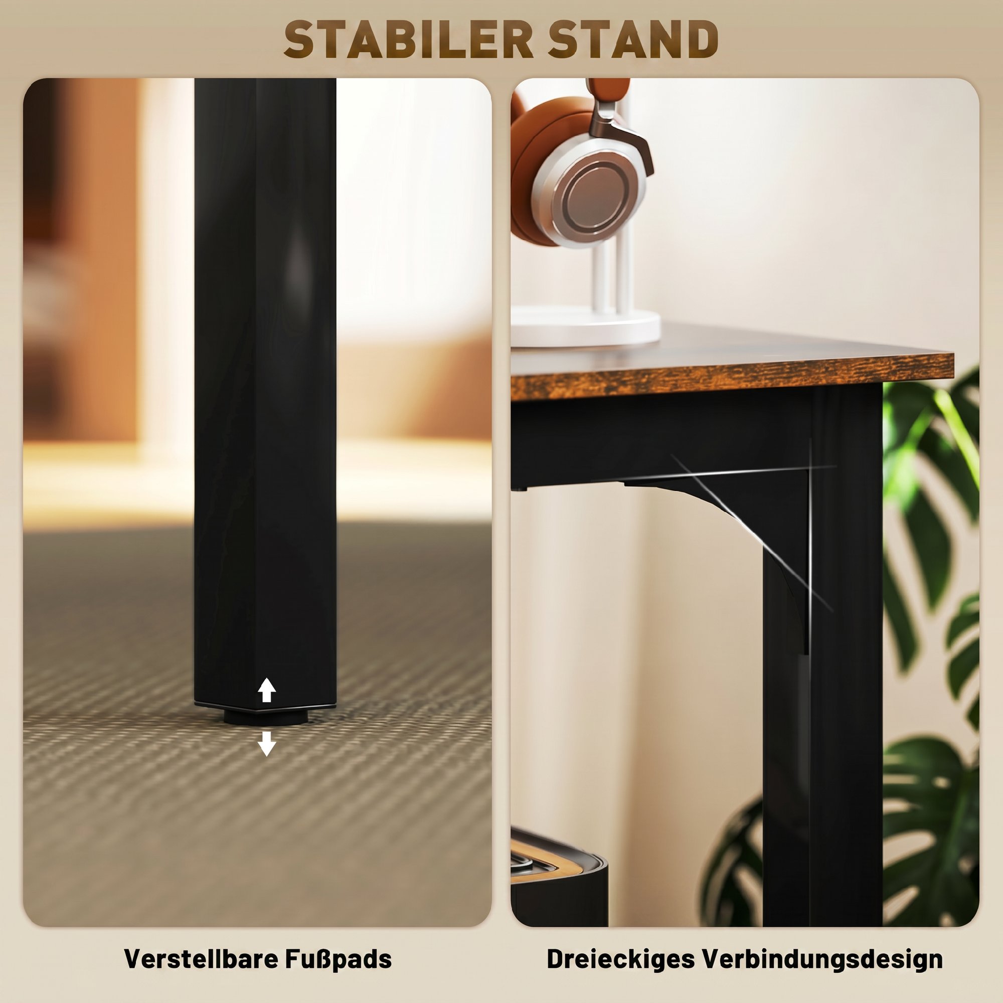 Schreibtisch, Computertisch, rustikales Design, viel Platz, Spanplatte, Braun