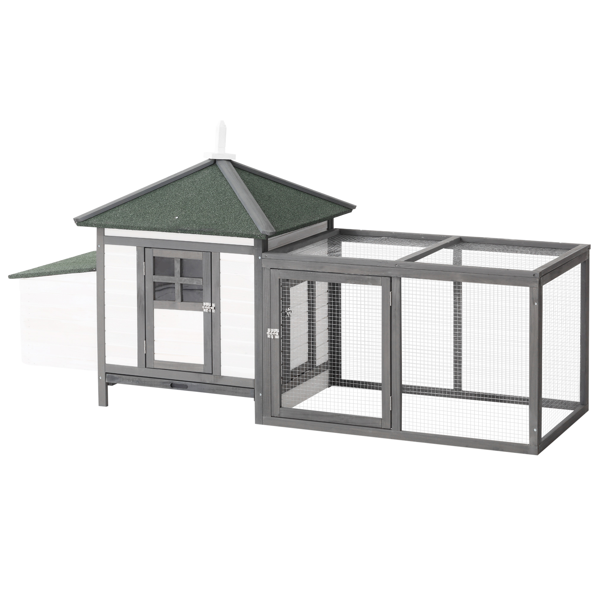 Hühnerstall für Zwerghühner 196 x 76 x 97 cm Hühnerhaus mit Nistkasten, Freilaufgehege Sitzstange, Kleintierstall aus Holz, Grau