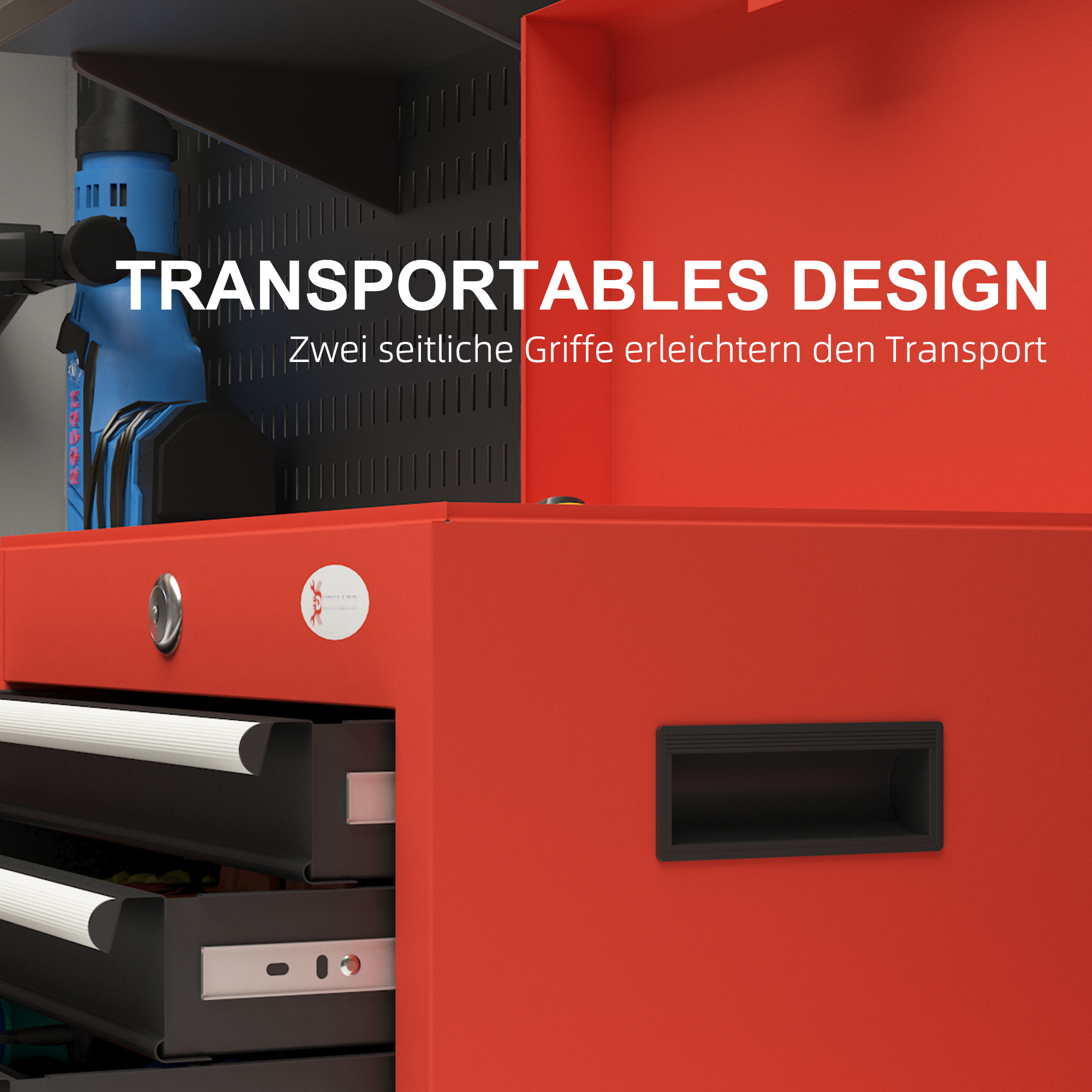 Werkzeugkasten Werkzeugtrolley, inkl, Schloss, 2 Schlüssel, 45 cm x 24,5 cm x 32,5 cm, Rot