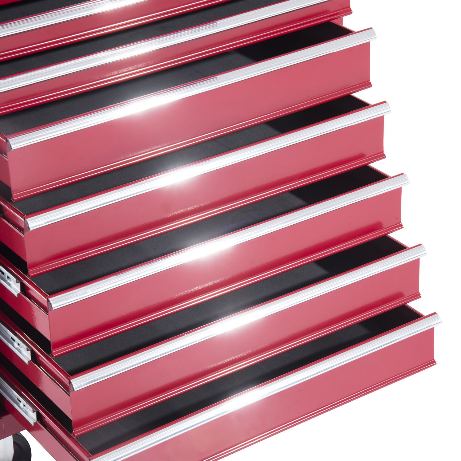 Werkstattwagen mit Werkzeugkasten, Werkzeugwagen leer abschließbar mit Schubladen, Werkzeugfach, Schlüssel und Antirutschmatten, Rot