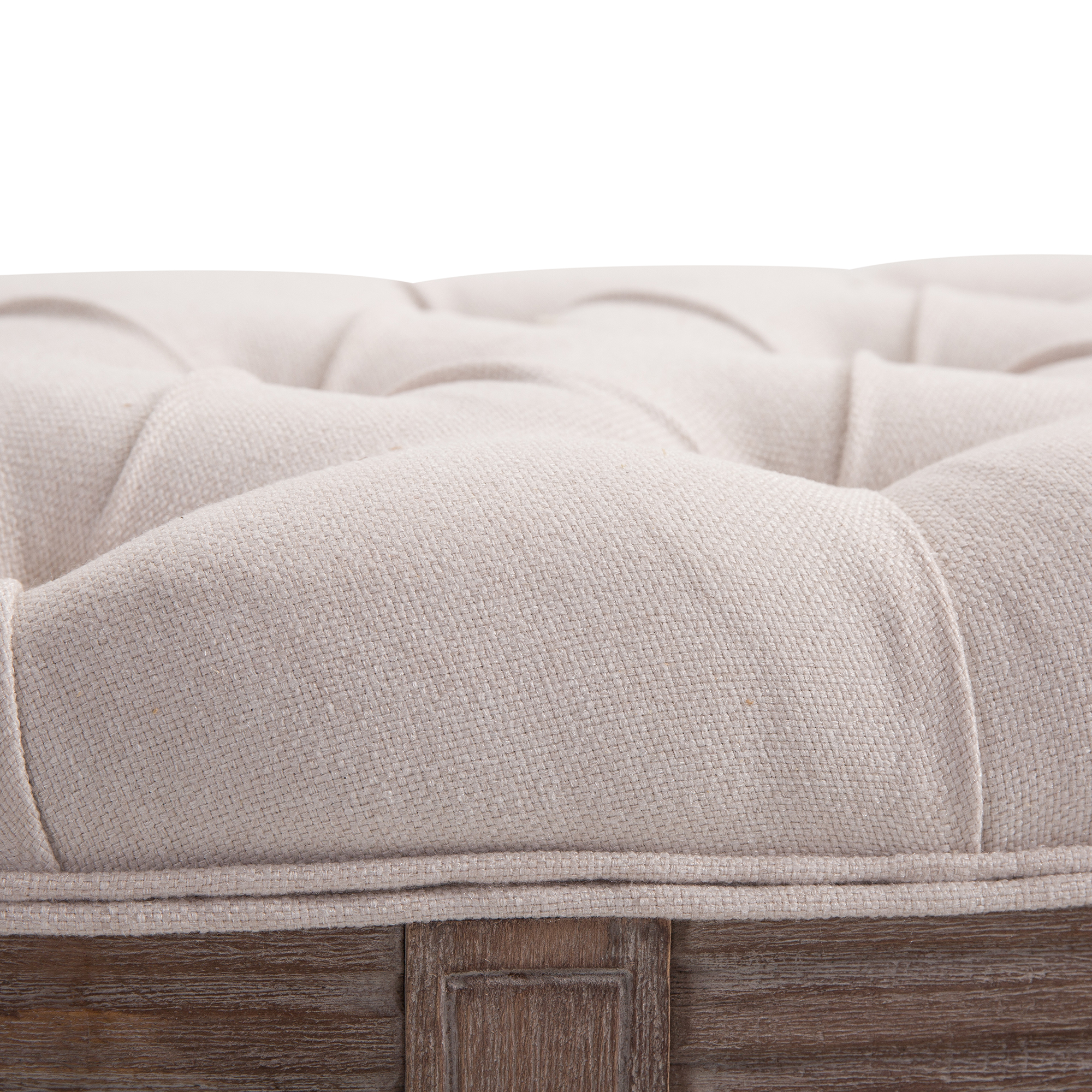 Polsterbank Sitzbank Lounge Sitzhocker Vintage Retro mit Knöpfen Sofa Couch Leinen + Holz beige 140,5 x 51 x 48 cm