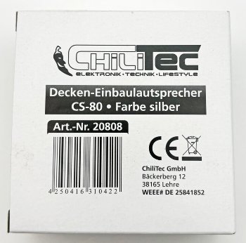Decken-Einbaulautsprecher "CTE-8W" / Halogen-Look, 8cm Ø, 6cm Einbau, chrom