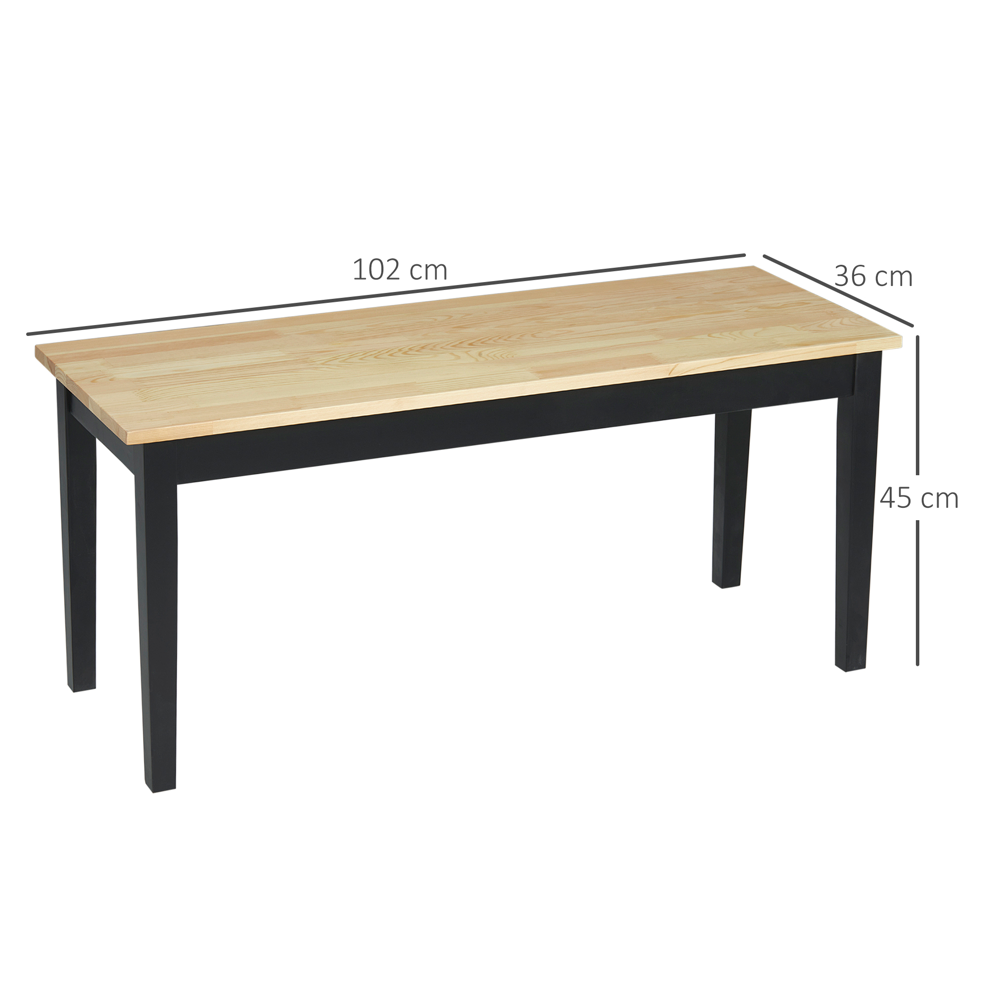 Moderne Sitzbank für 2 Personen, Holzbank, Massivholz, lackiert, Natur+ Schwarz