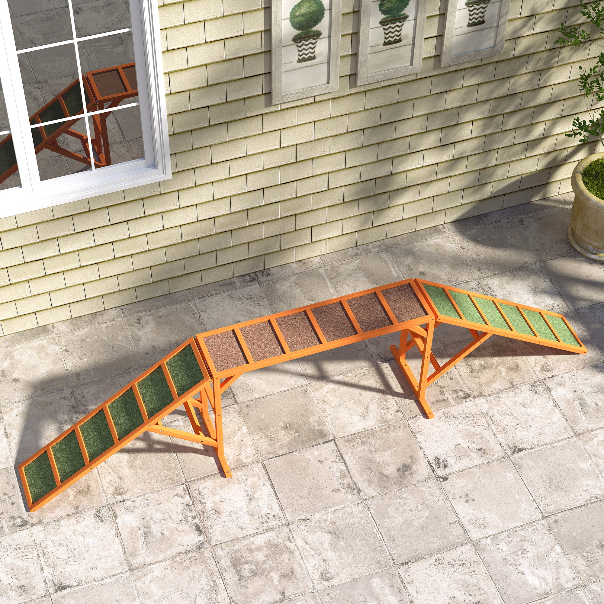 Agility Hunderampe, Parcours, rutschfest, wetterfest, Holz, 335 x 55 x 60 cm, Orange