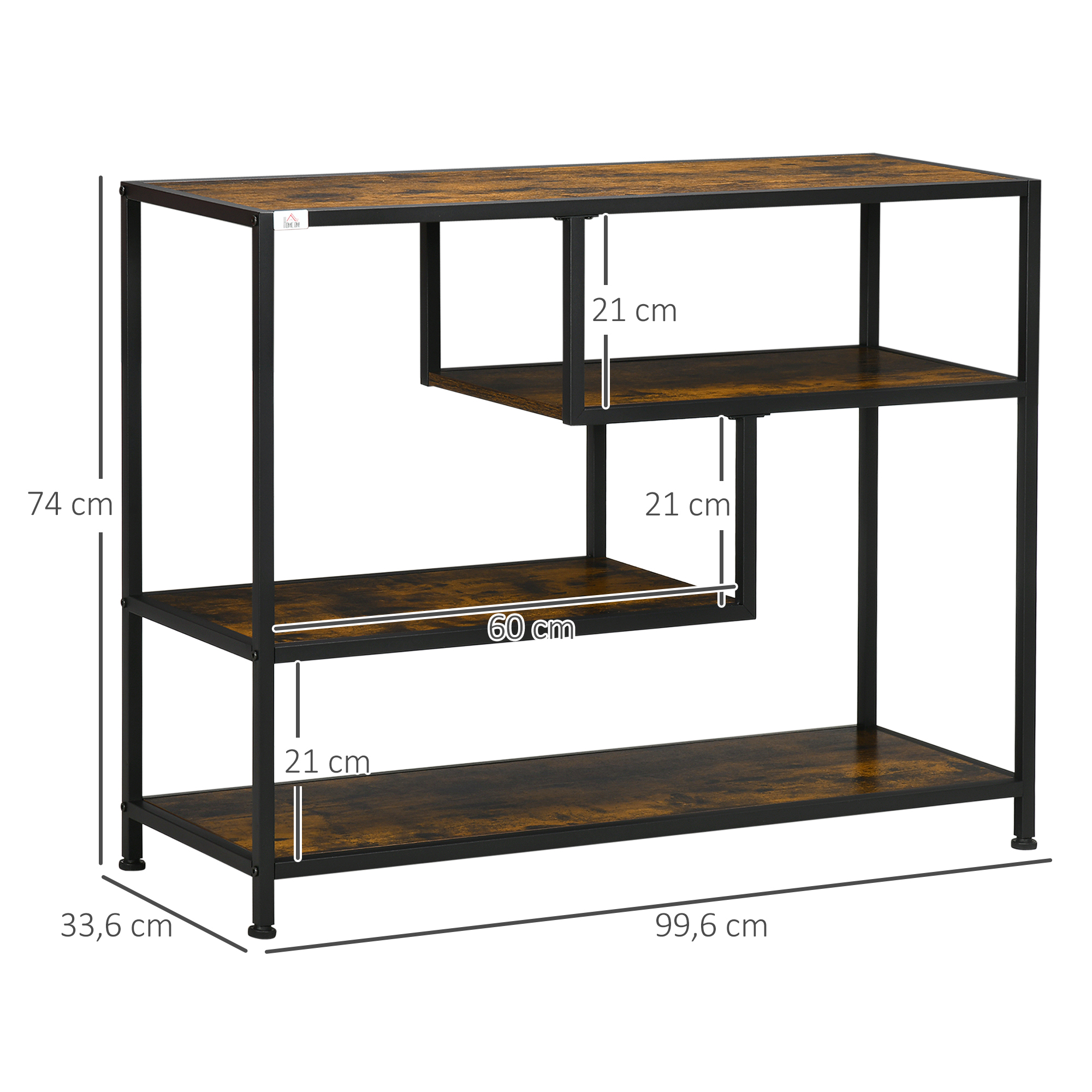 Regal, Konsolentisch, Industrial Design, 4 Böden, Stahlrahmen, 99,6 x 33,6 x 74 cm