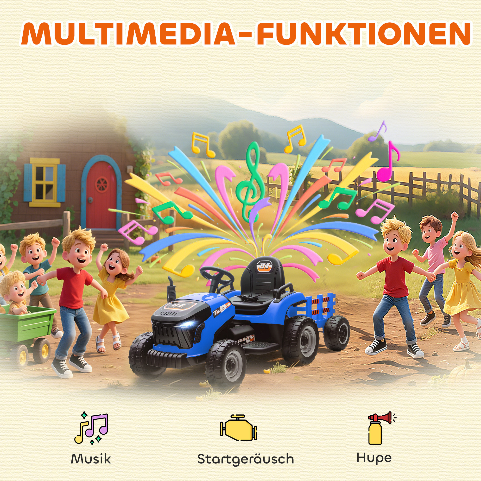 Elektrischer Kindertraktor, Aufsitz-Traktor mit Fernbedienung, Soft-Start, für Kinder im Alter von 3-8 Jahren, Blau