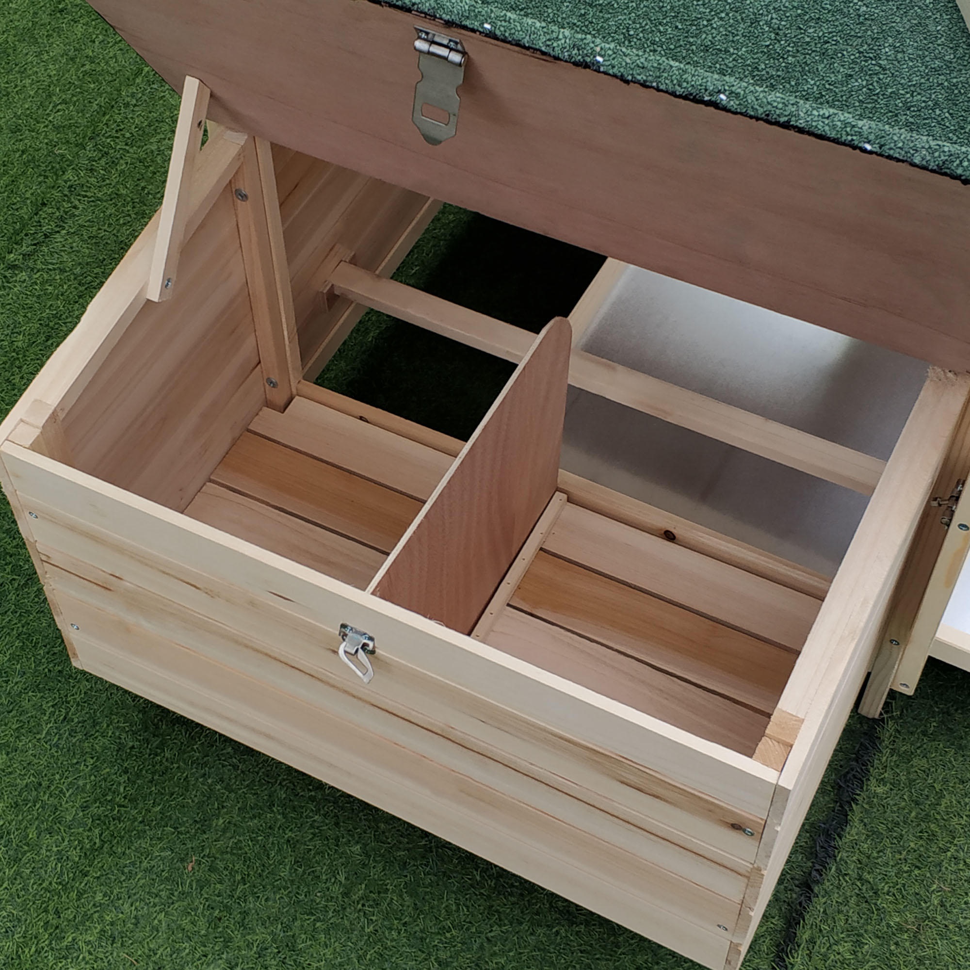 Hühnerstall für Zwerghühner 196 x 76 x 97 cm witterungsbeständig Hühnerhaus mit Nistkasten, Freilaufgehege Sitzstange, Kleintierstall aus Holz für 1-2 Hühner, Natur