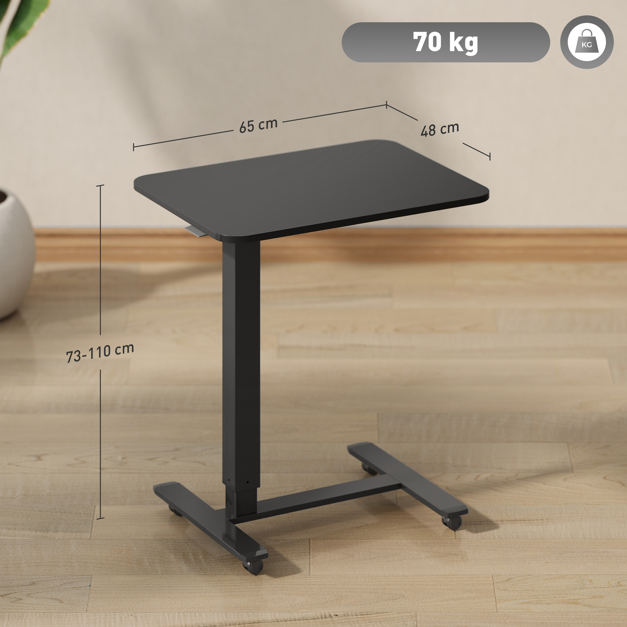 Stehpult Höhenverstellbar inkl. 4 Rollen C-Form 65 cm x 48 cm x 70-110 cm  Schwarz