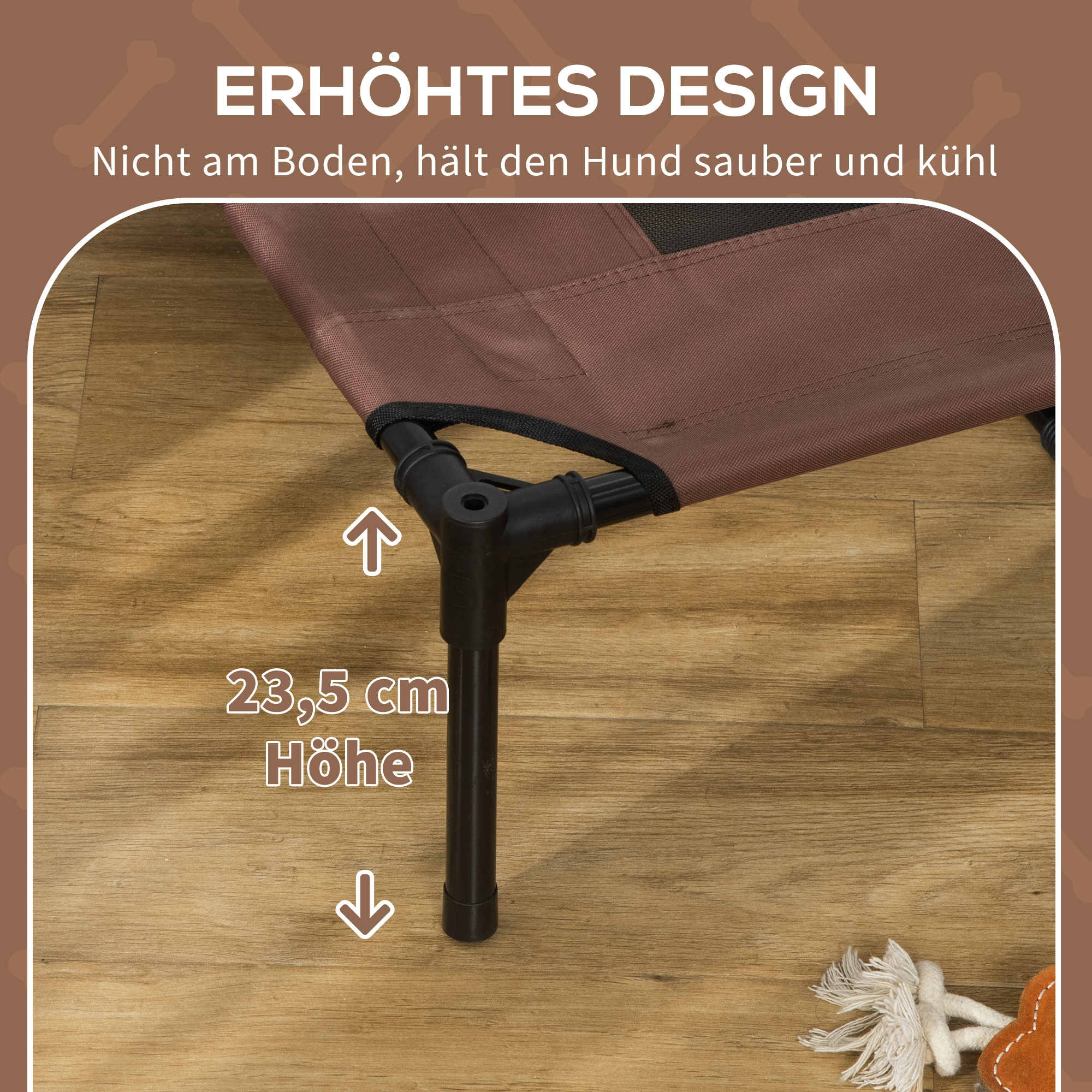 erhöhtes Hundebett mit Baldachin, Haustierbett, Hundeliege outdoor mit Dach, Atmungsaktiv, Taftstoff für Camping Kaffee 122 x 92 x 108 cm