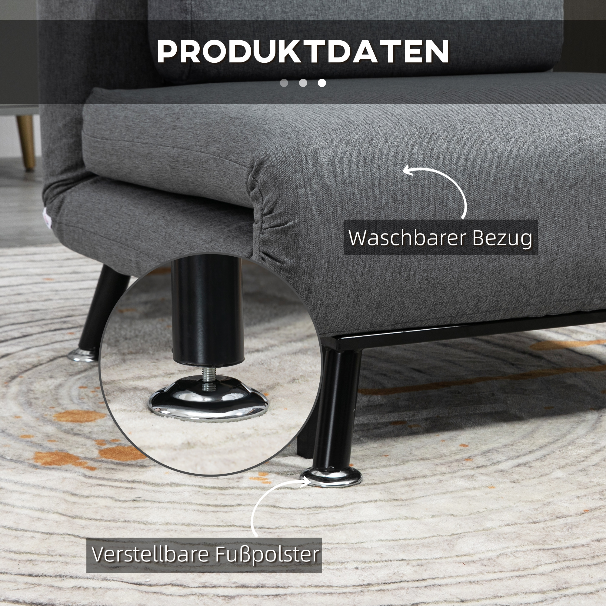 Klappsessel mit Bettfunktion, klappbarer Relaxsessel in Leinenoptik, Verstellbare Rückenlehne, 75 x 70 x 75 cm, Dunkelgrau