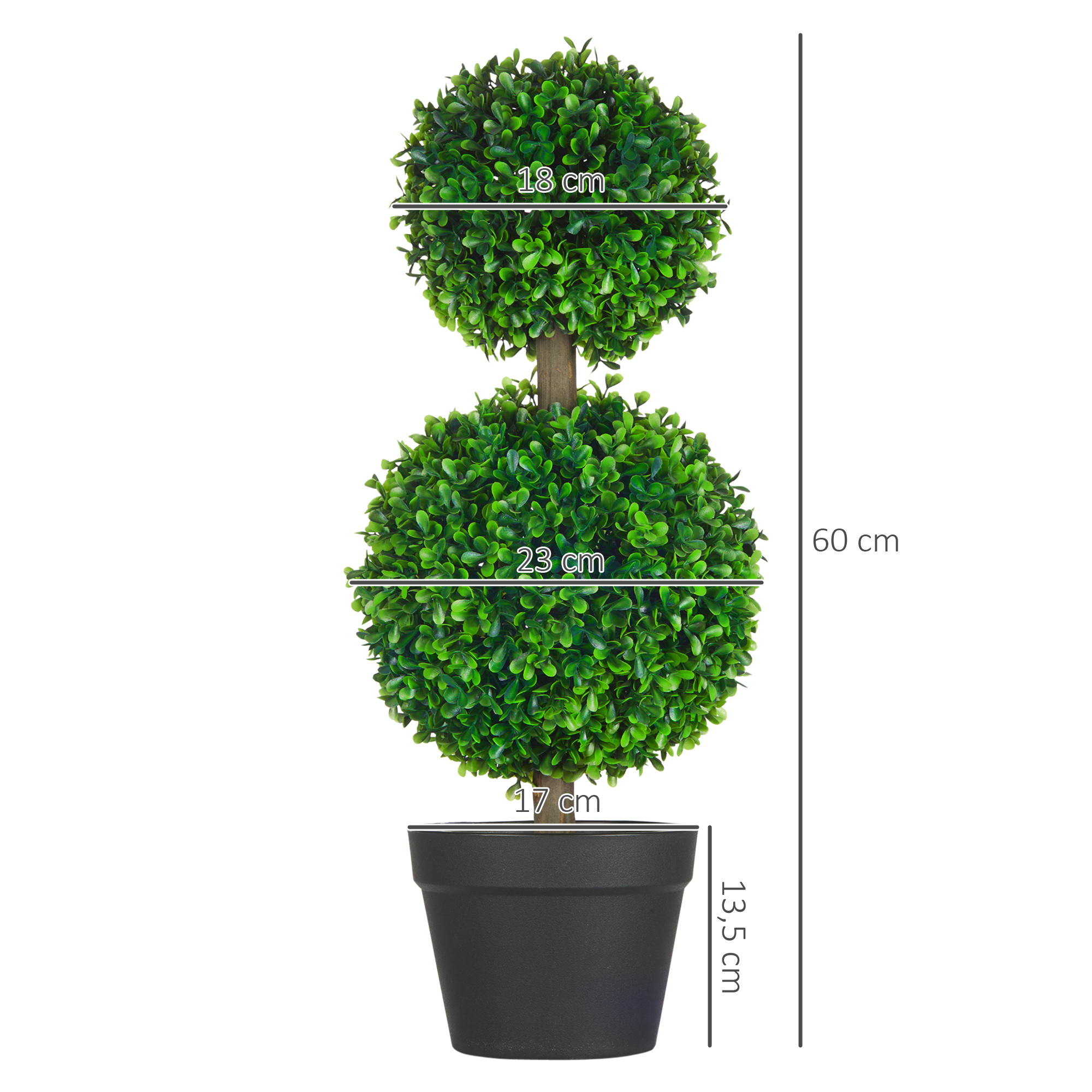 2er-Set künstlicher Buchsbaum, 2 Buchsbäume, Outdoor, 17 cm x 17 cm x 60 cm, Grün + Braun+ Schwarz