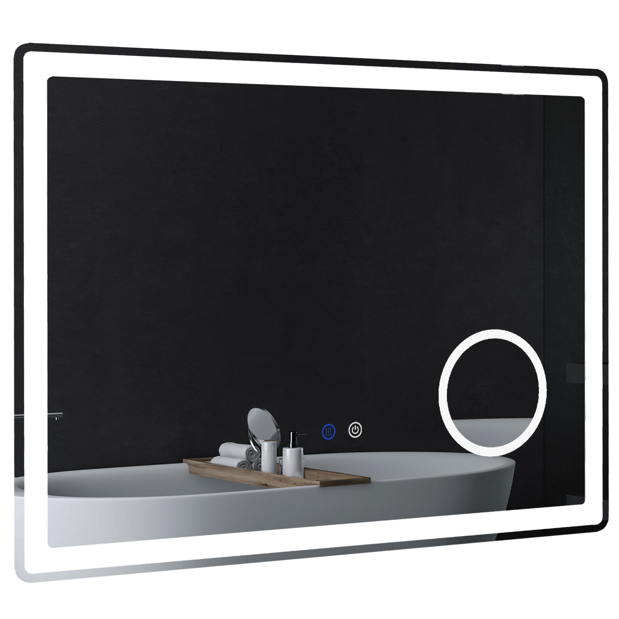 LED Badezimmerspiegel mit 3x Vergrößerung, Touch-Funktion, Memory-Funktion, kein Beschlagen, 80 x 60 cm