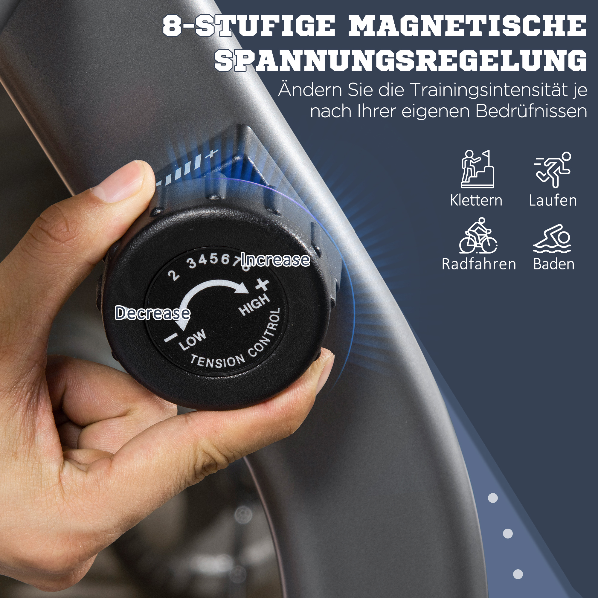 Liegeergometer mit LCD-Anzeige 8 stufig einstellbarem Magnetwiderstand Liegeheimtrainer mit Herzfrequenzsensoren, verstellbarer Rückenlehne, Nutzergewicht bis 110 kg für zu Hause Gym