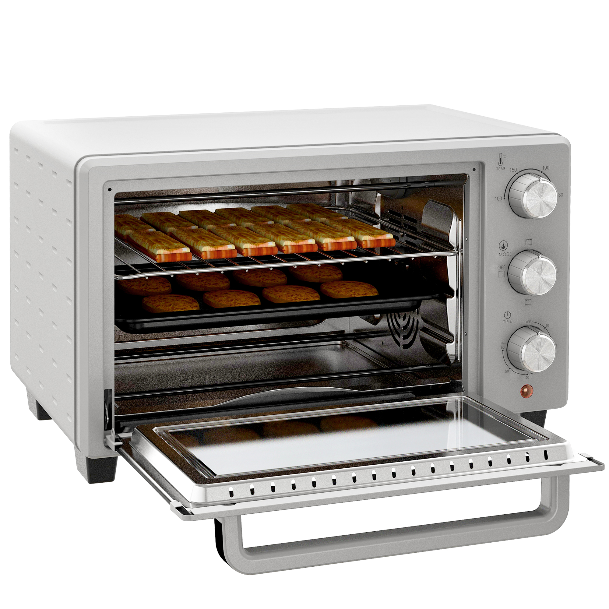 Minibackofen, 21 L Toasterofen mit 1 Drahtgestell und 1 Backblech, 3 Kochmodi, 100 °C-230 °C, Edelstahl, Glas, Silber