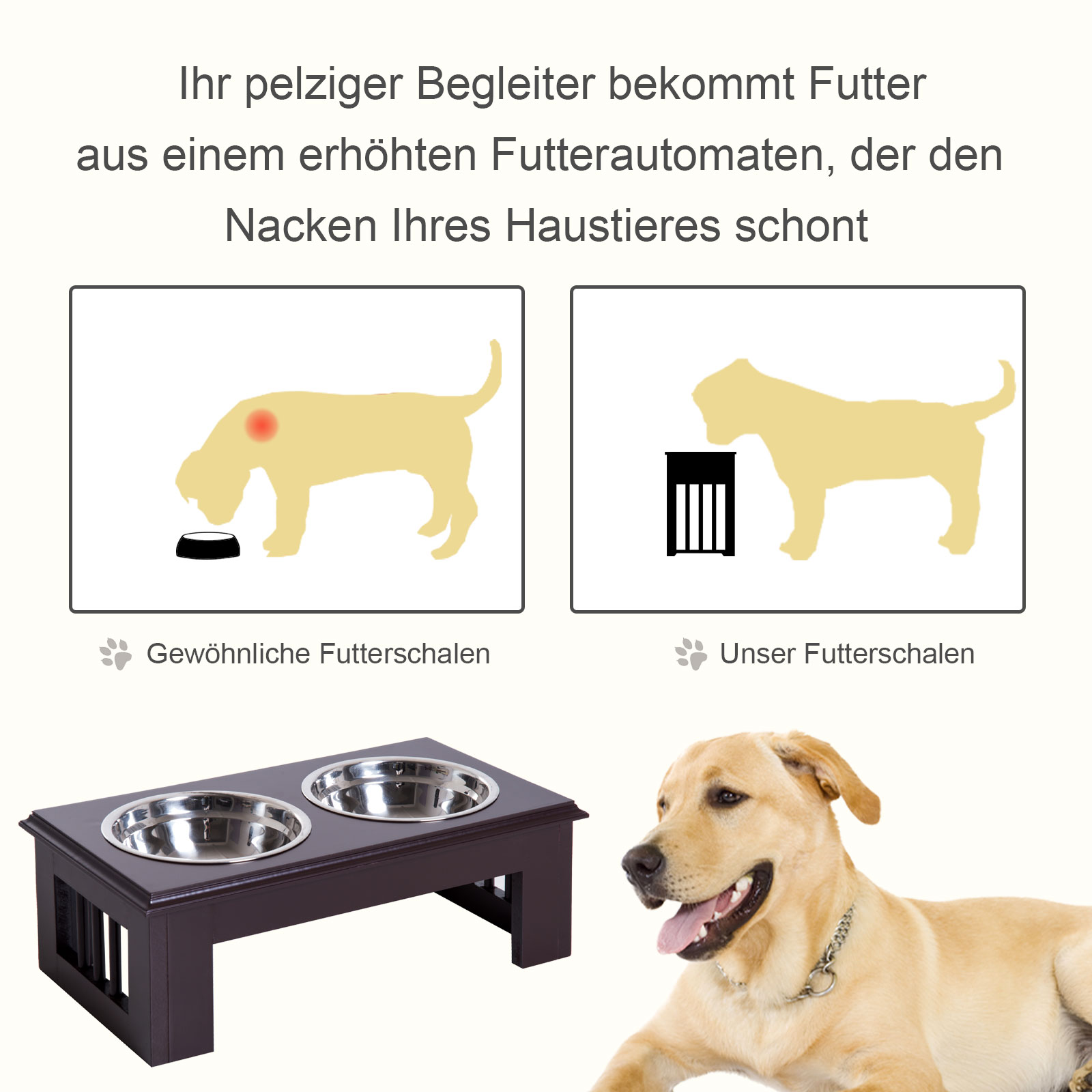 Erhöhter Hundenapf Futternapf mit 2 Näpfe Wassernapf 2 x 900ml Edelstahlnäpfen Fressnapf Futterstation Hundenäpfe für kleine Hunde Katzen Espresso