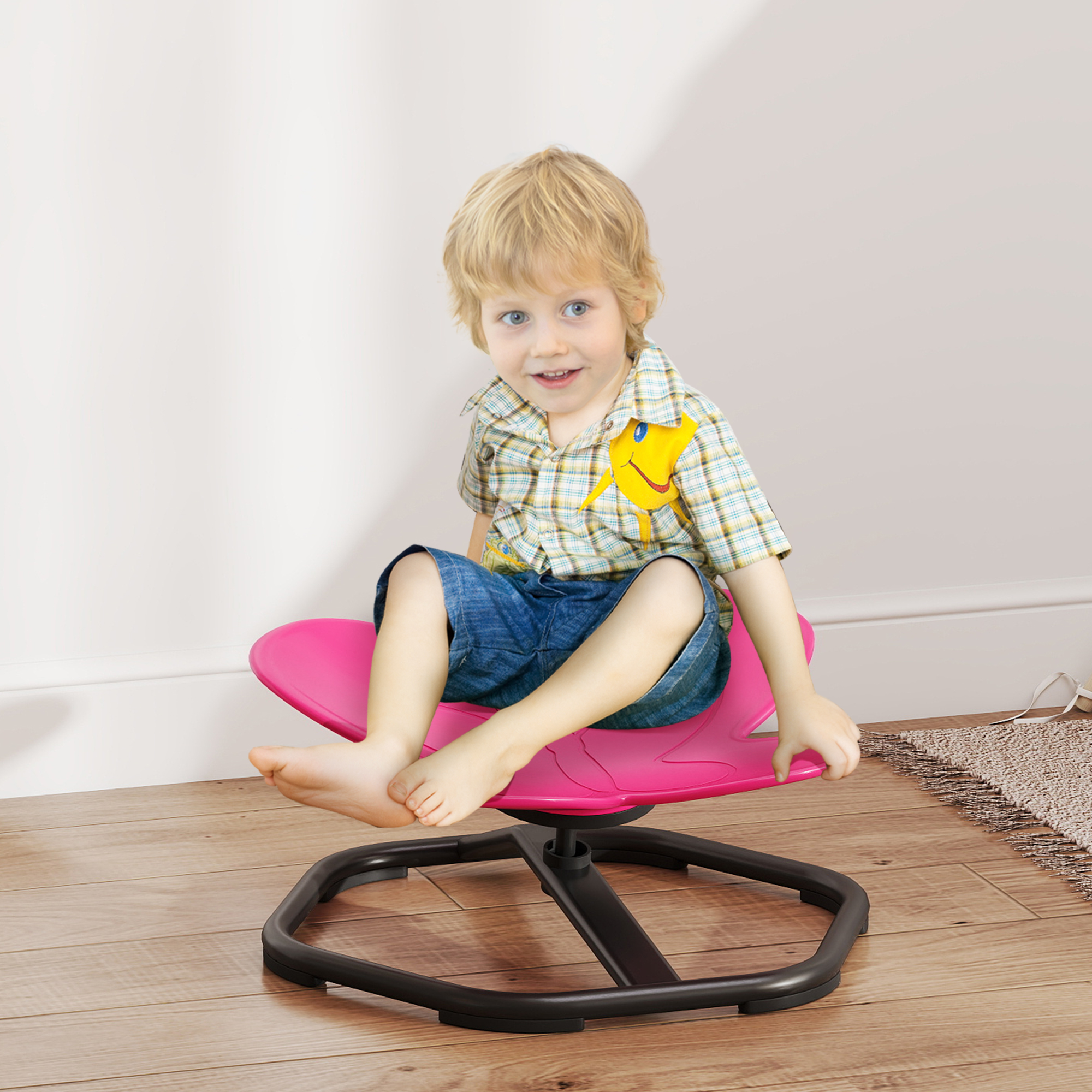 Sensorischer Drehstuhl für Kinder, Schmetterlings-Form, fördert Balance und Koordination, Kunststoff, Metall, Rosa