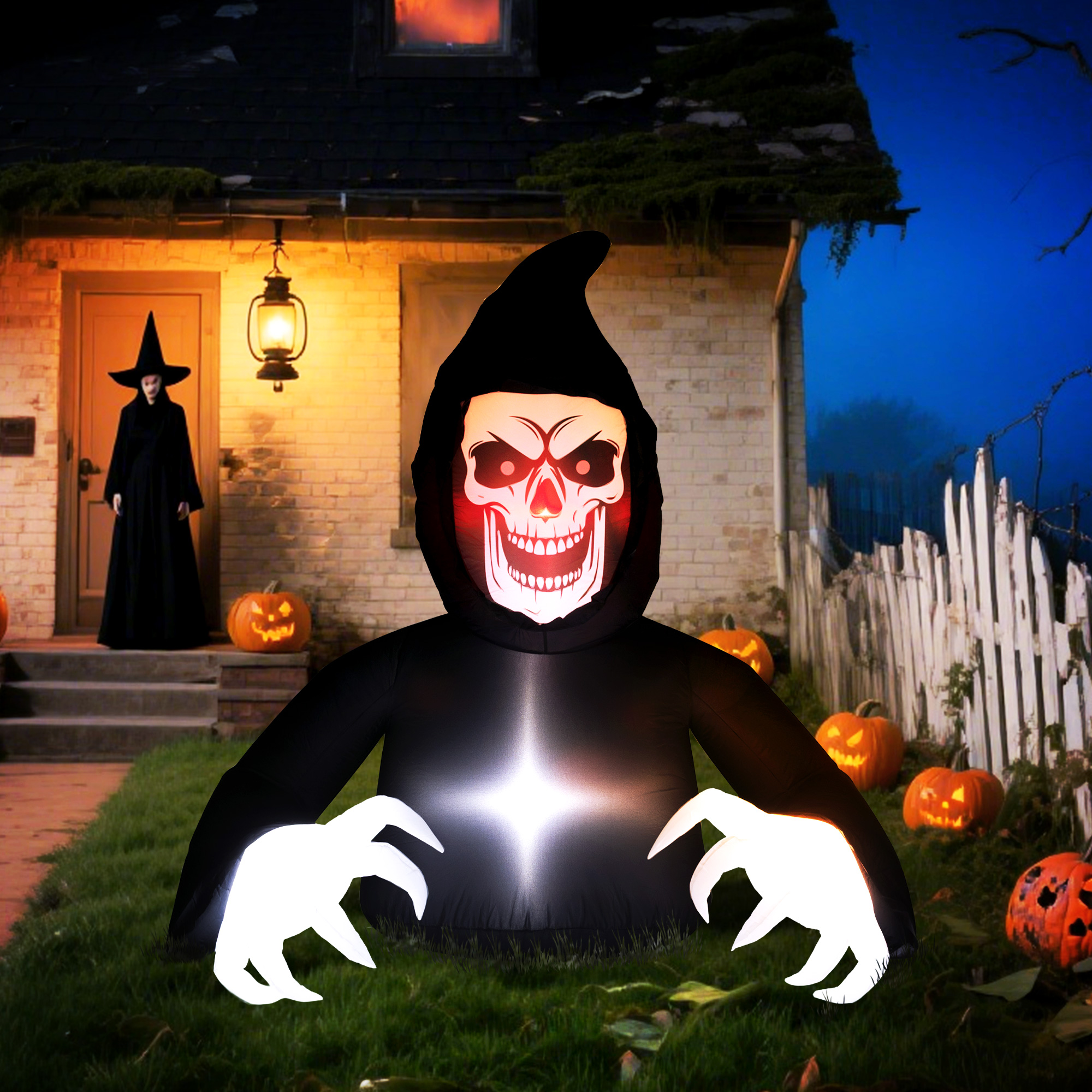 Aufblasbare Halloween-Dekoration, Sensenmann, LED-Leuchten, Gebläse, Kabel