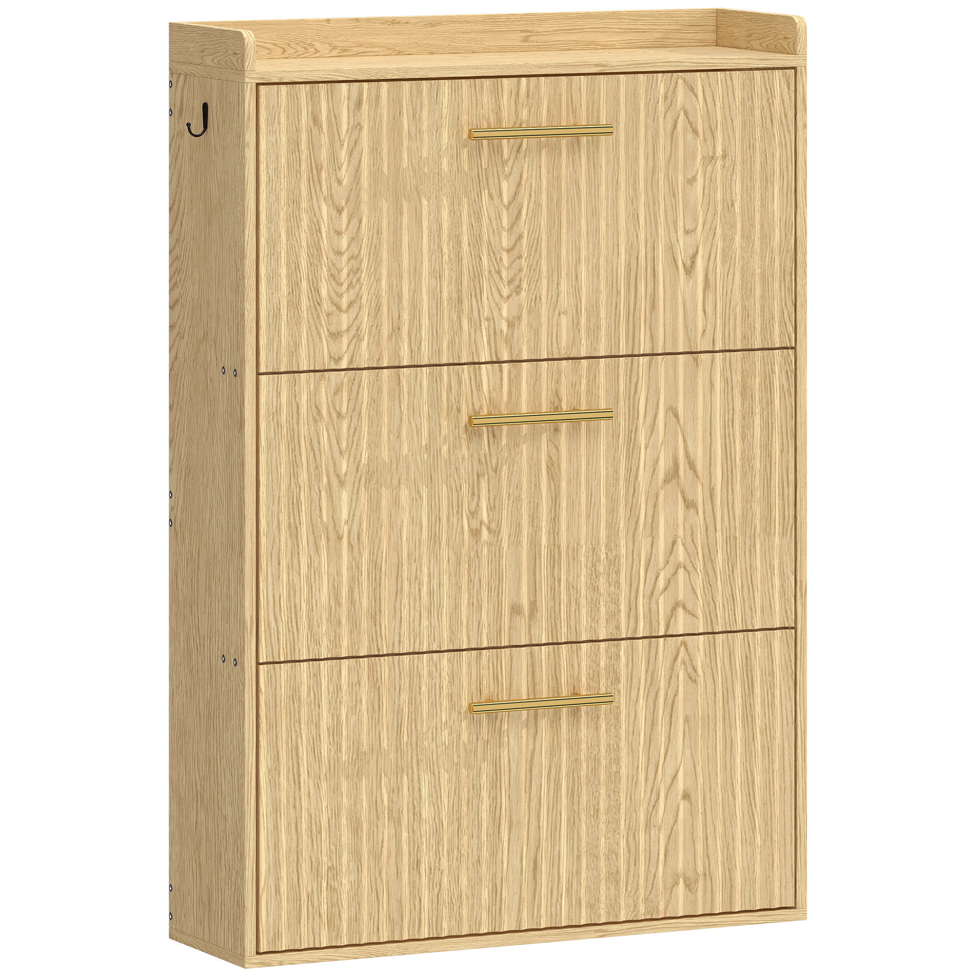 schmaler Schuhschrank mit Klappdesign und 3 Fächern, hellbraun