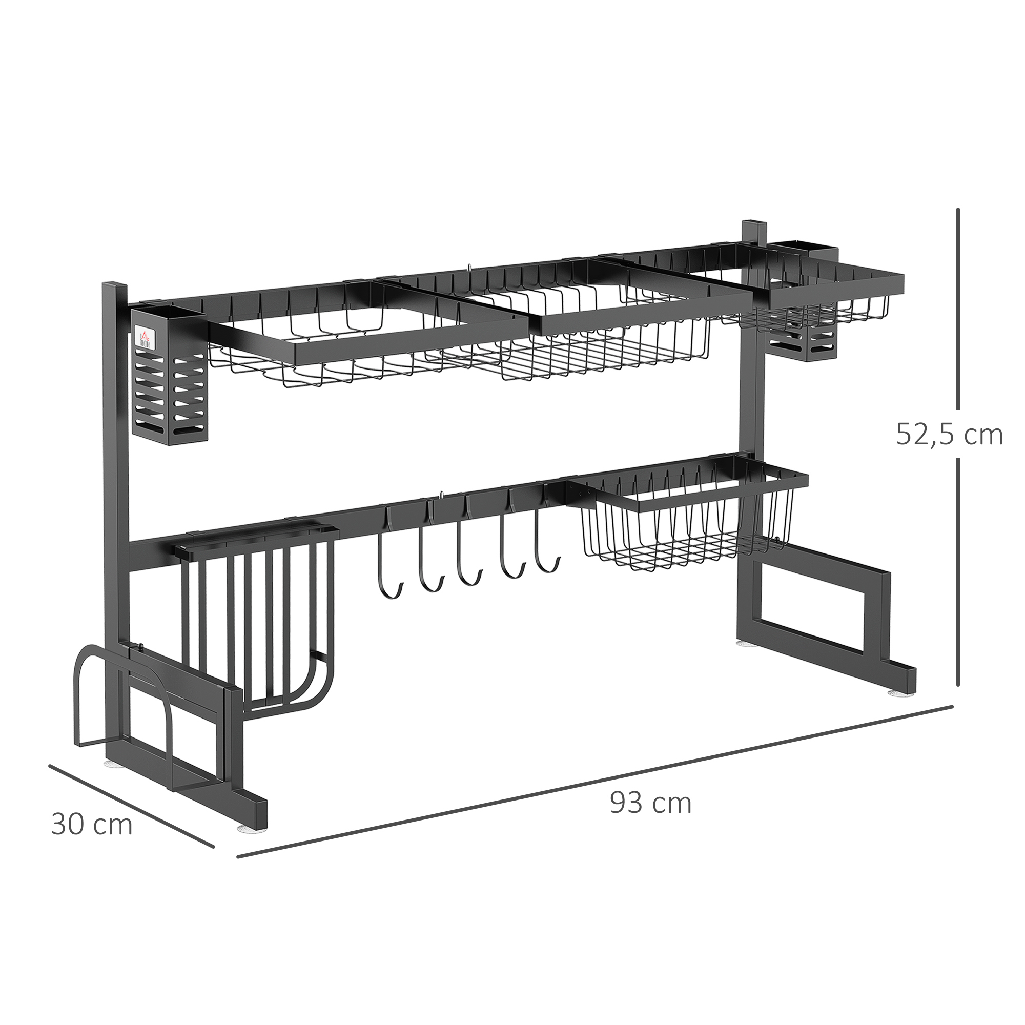 Geschirrkorb, Modularer Geschirrhalter aus Metall, bis zu 23 kg belastbar, Schwarz
